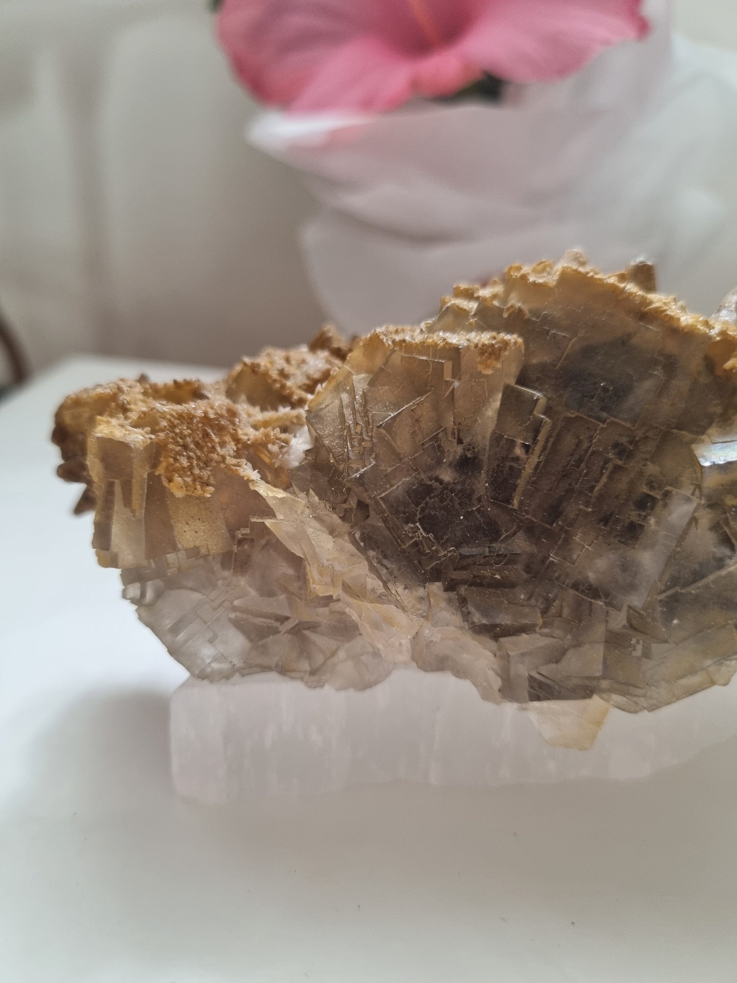 Unique Fluorite cluster with calcite /iredescence / dog tooth calcite / specimen