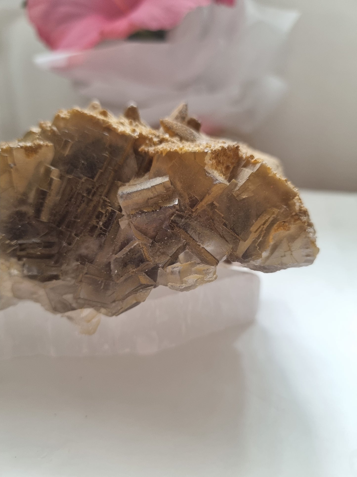 Unique Fluorite cluster with calcite /iredescence / dog tooth calcite / specimen