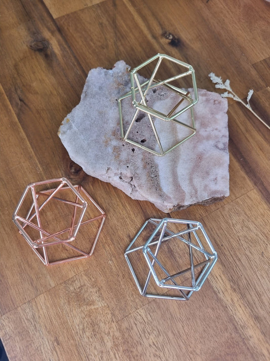 Hexagon Sphere or Egg Holder /Stand - Gold / Rose Gold / Silver