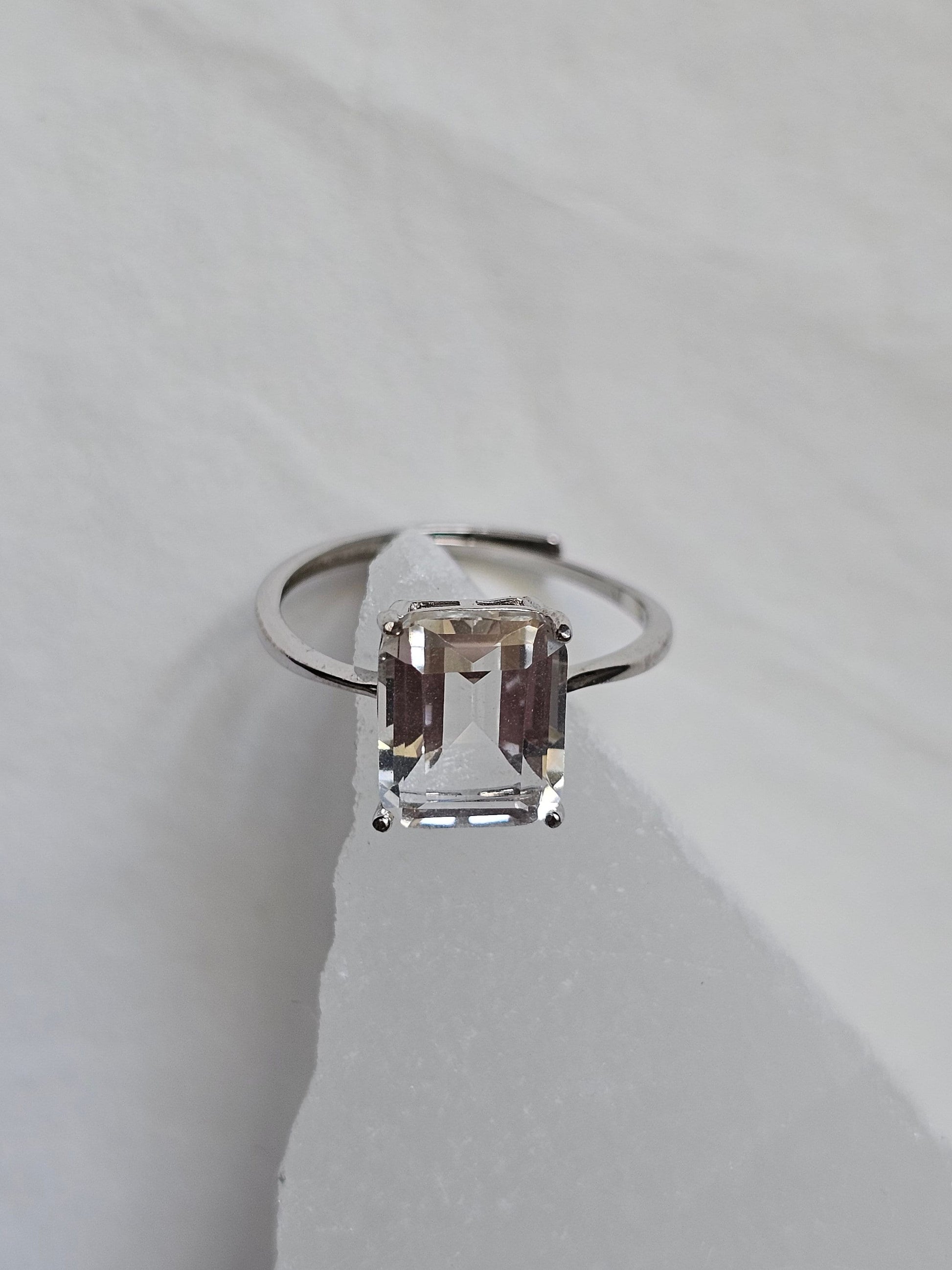 Clear quartz 925 silver adjustable ring