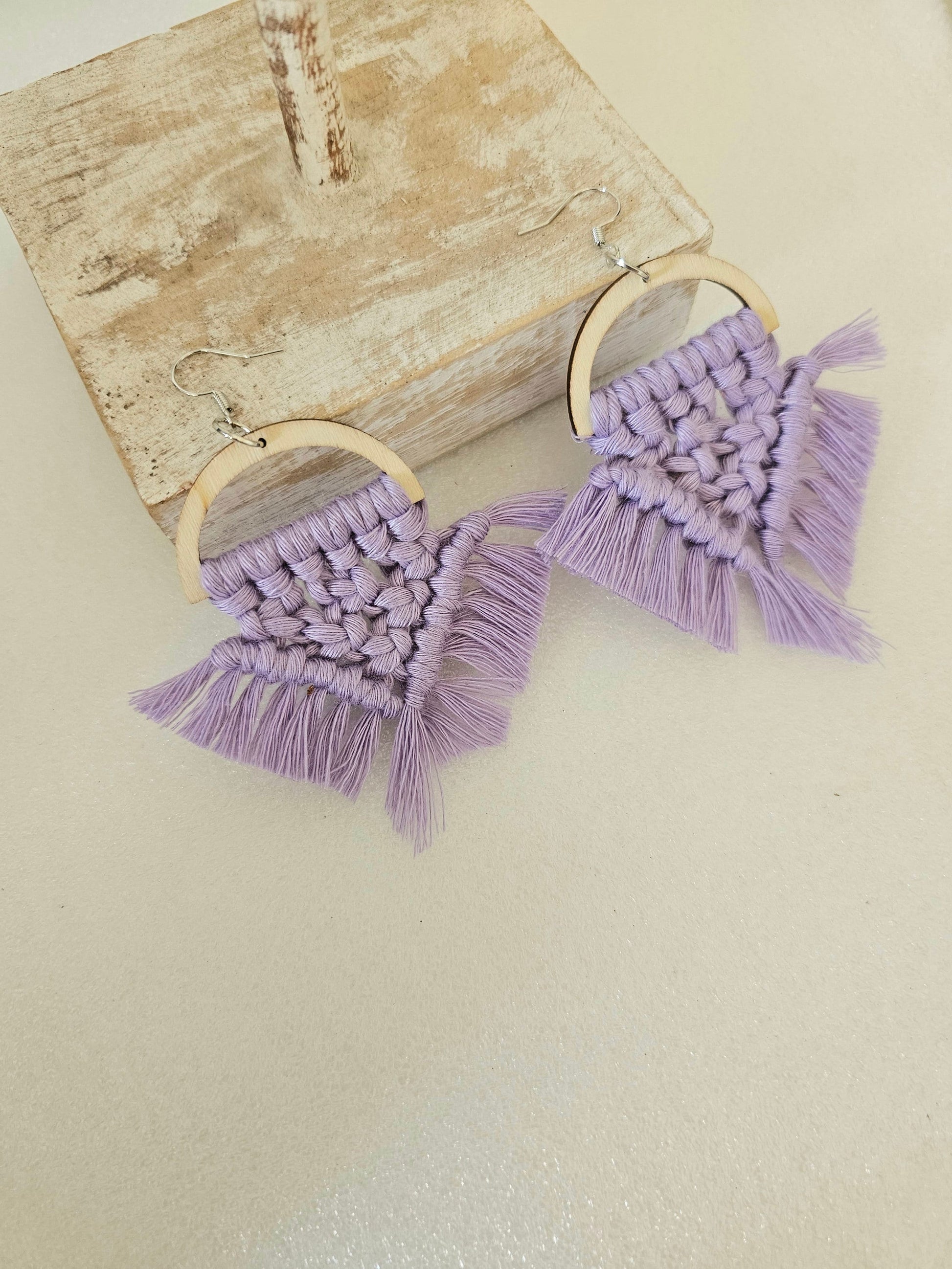 Purple Macrame Silver plated Earrings