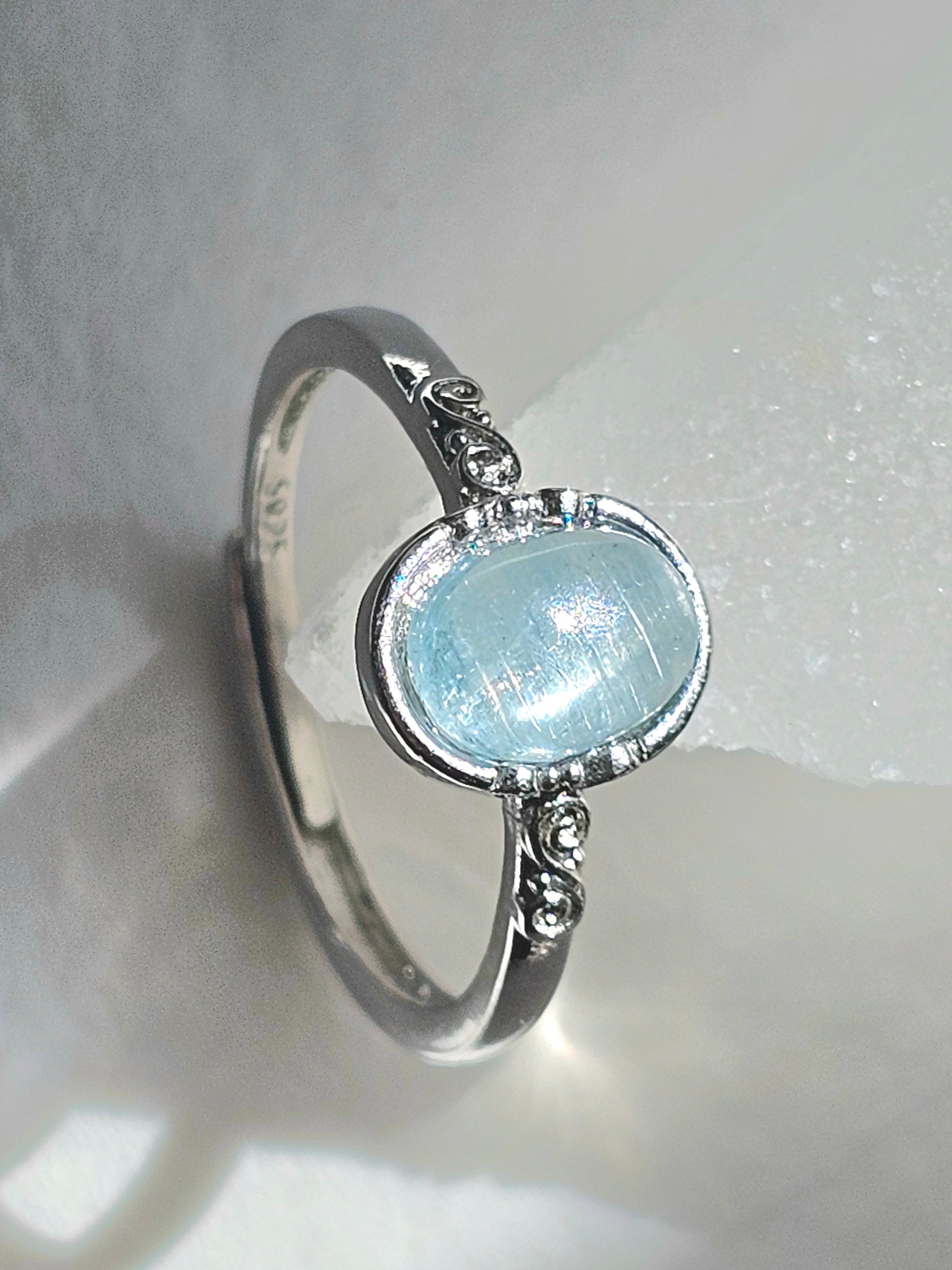 Aquamarine oval 925 silver adjustable ring