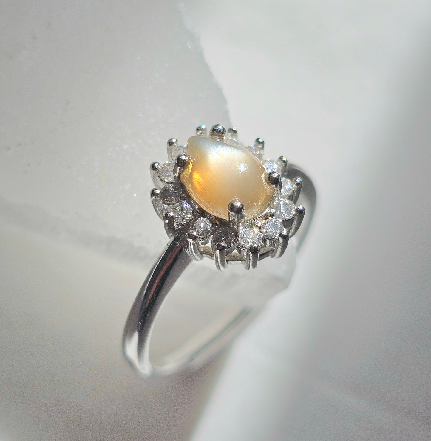 Peach Moonstone Silver adjustable ring