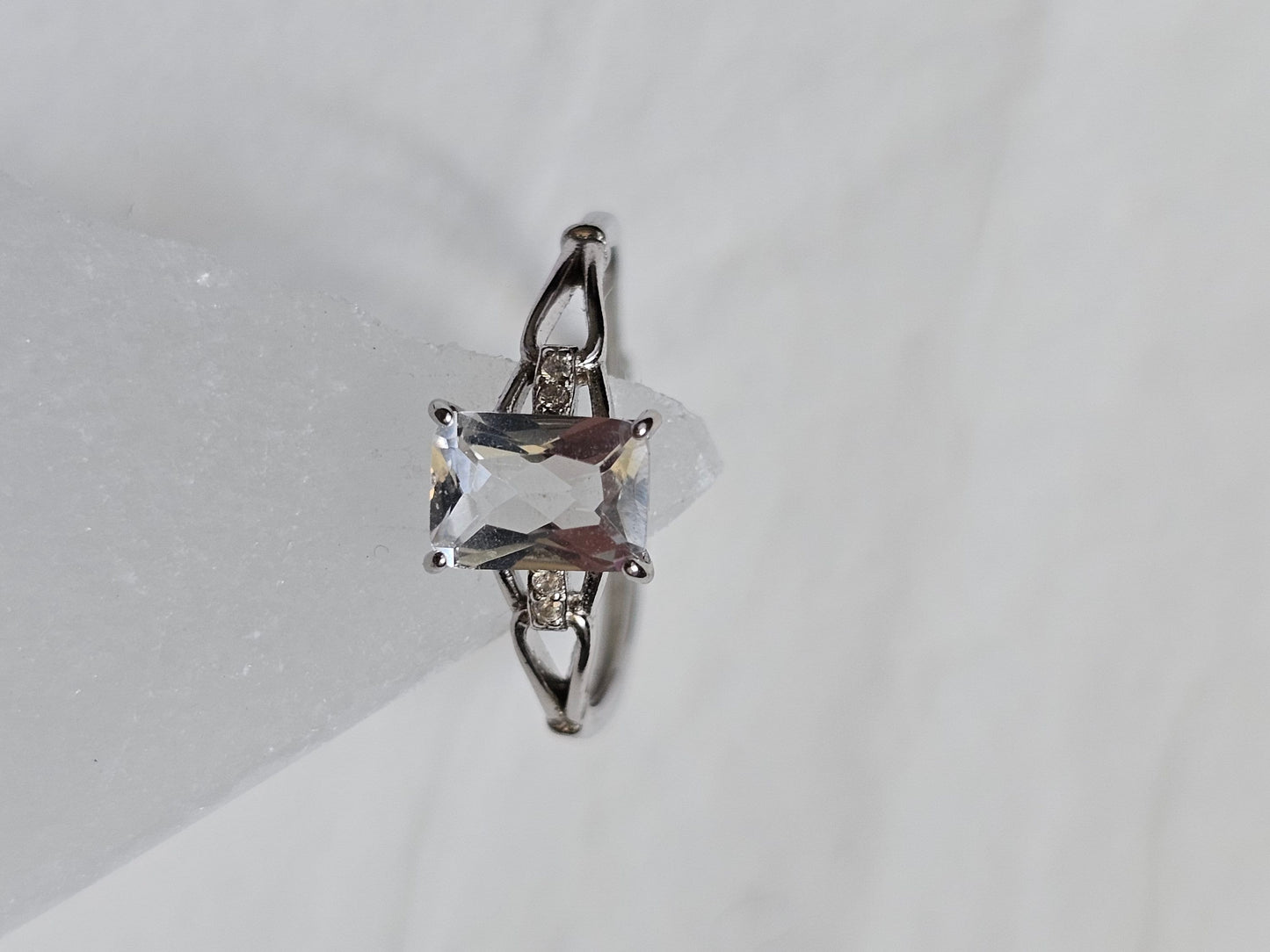 Clear quartz silver adjustable ring