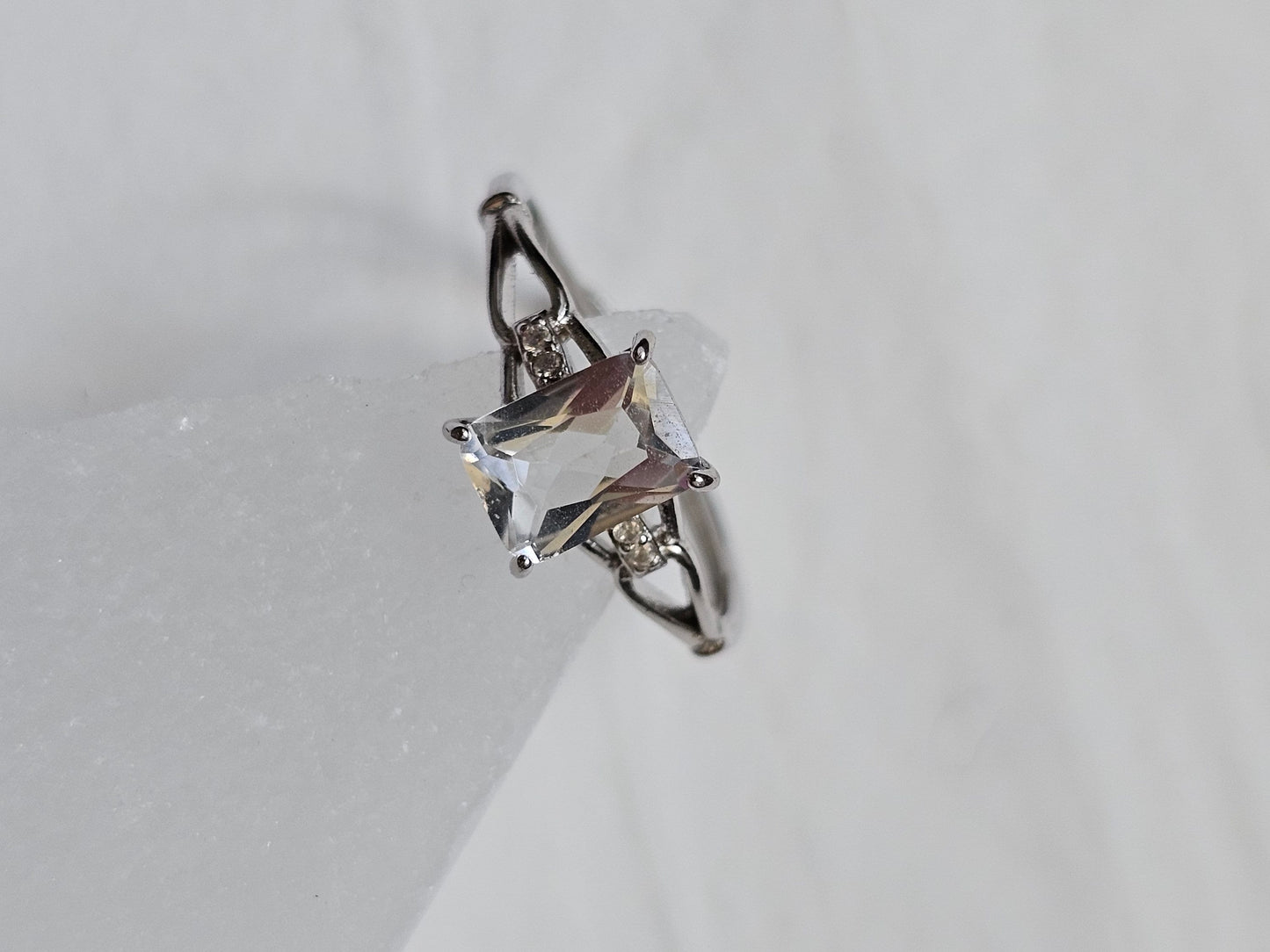 Clear quartz silver adjustable ring