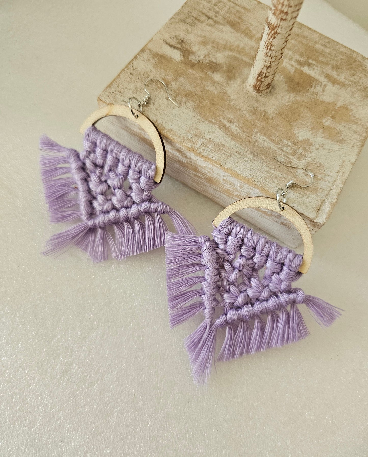 Purple Macrame Silver plated Earrings