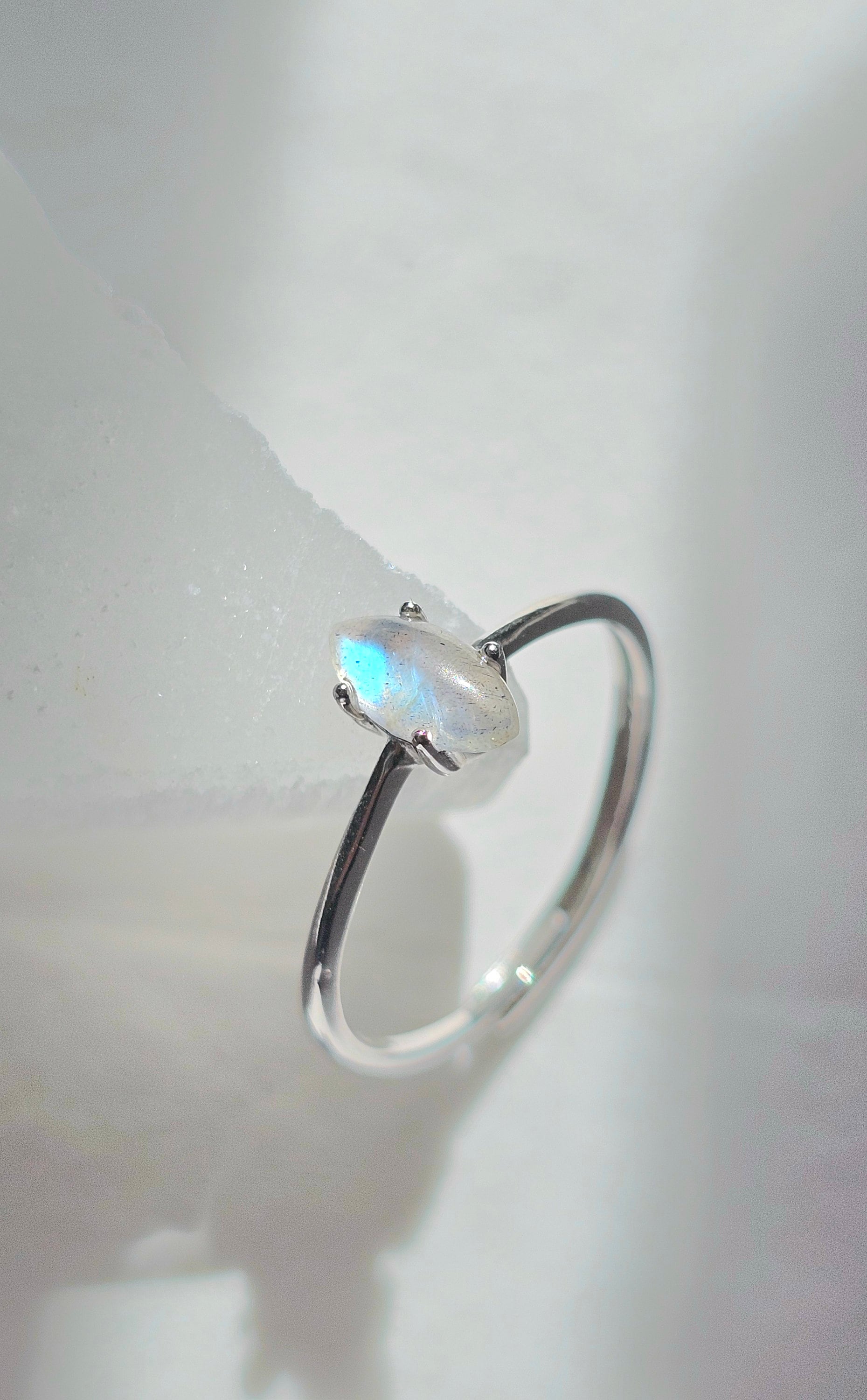 Rainbow Moonstone 925 Silver adjustable ring