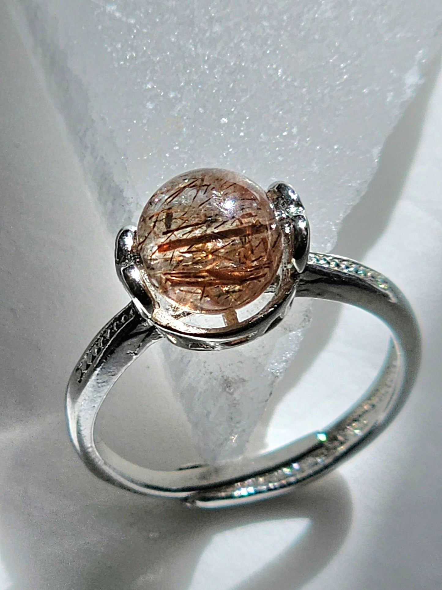 Copper Rutilated sphere adjustable ring