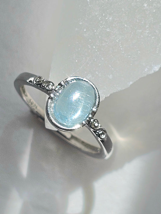 Aquamarine oval 925 silver adjustable ring