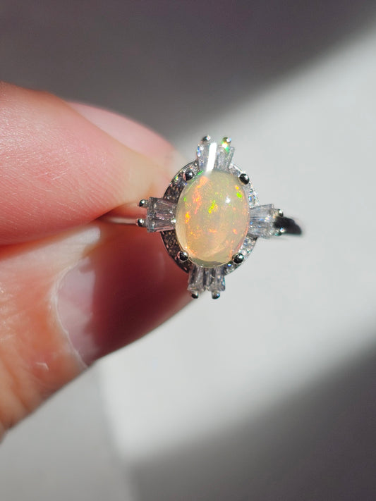 Ethiopian Opal 925 silver ring / cubric zorconia