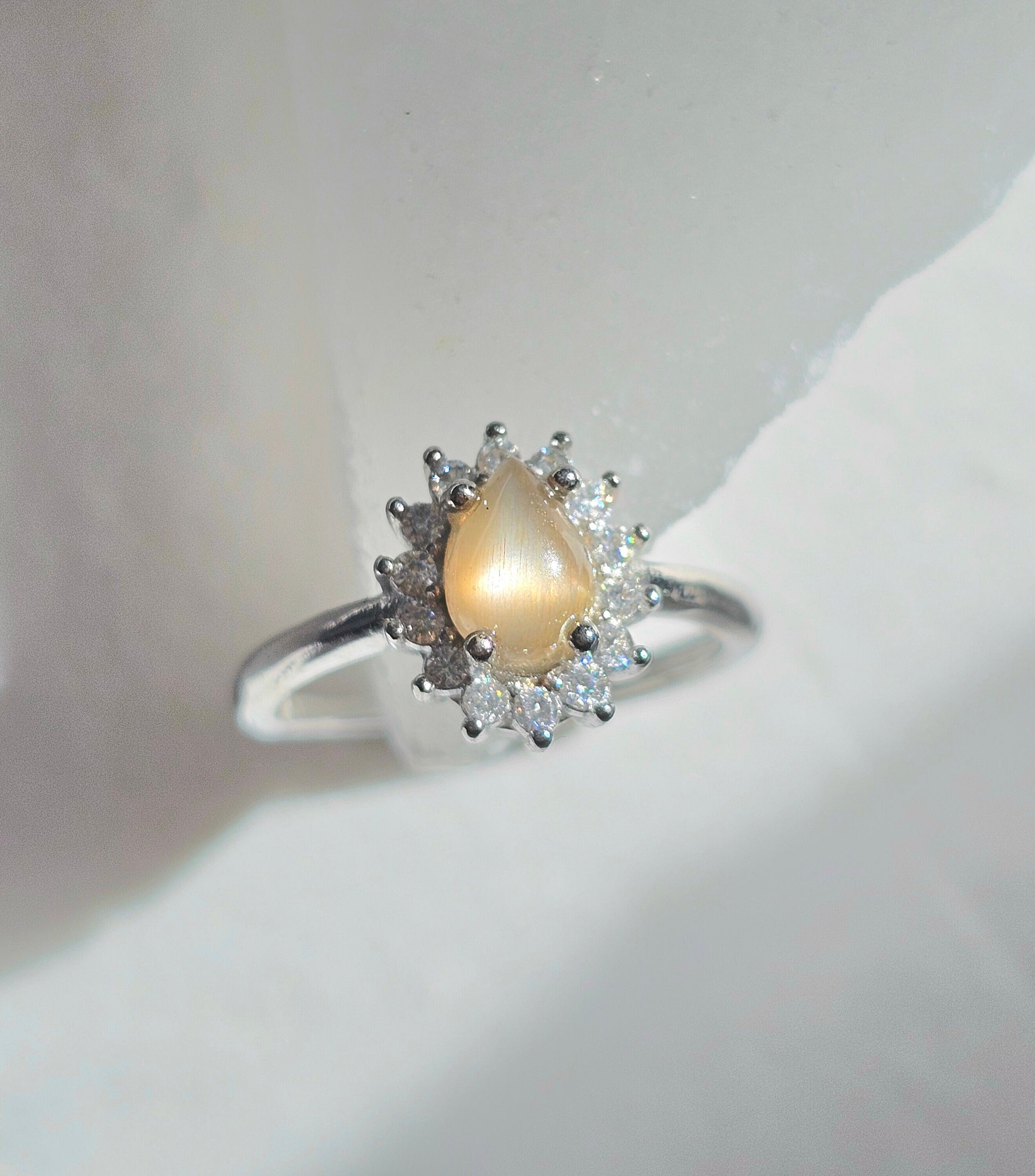 Peach Moonstone Silver adjustable ring