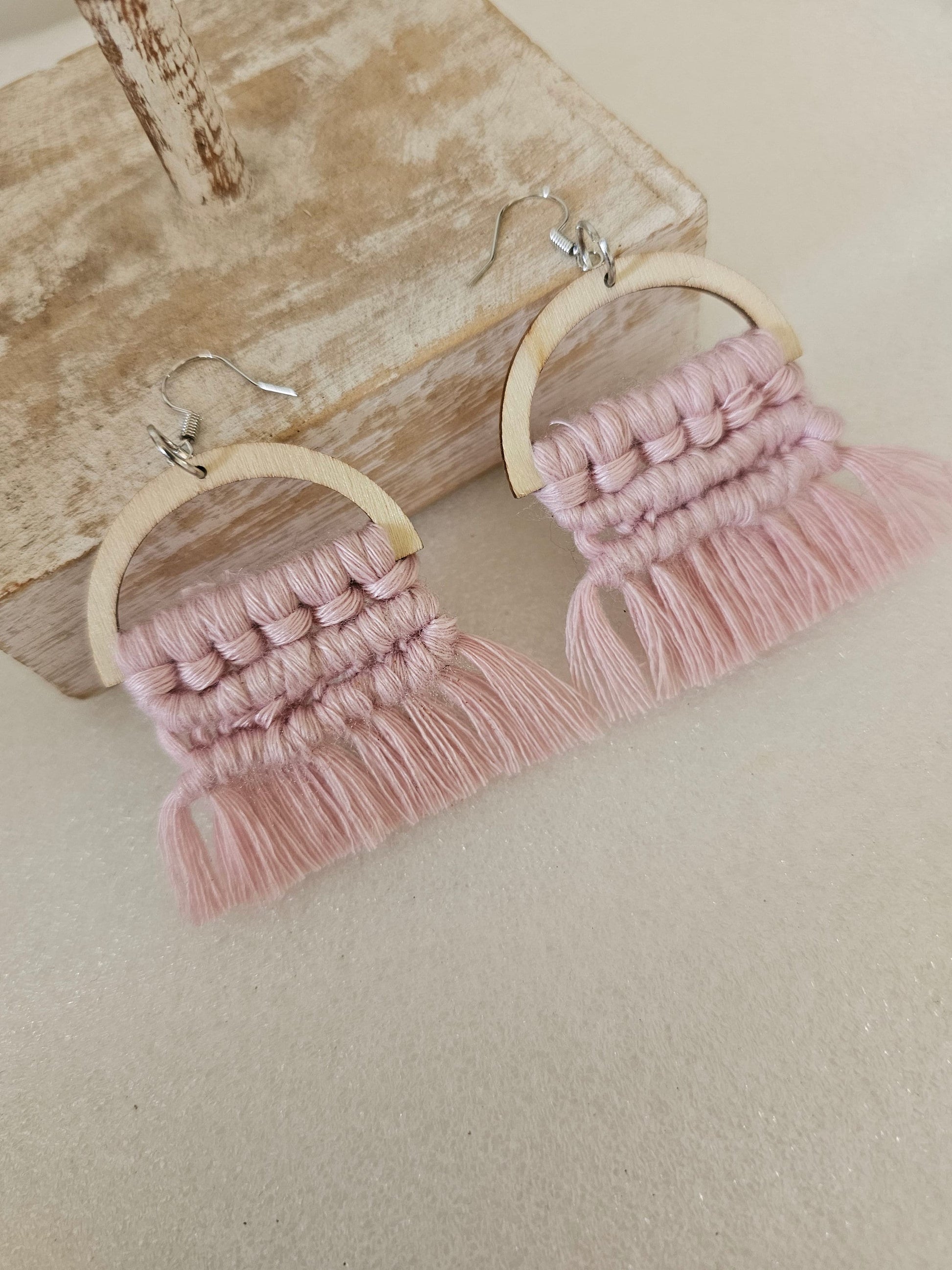 Pink Macrame Silver plated Earrings