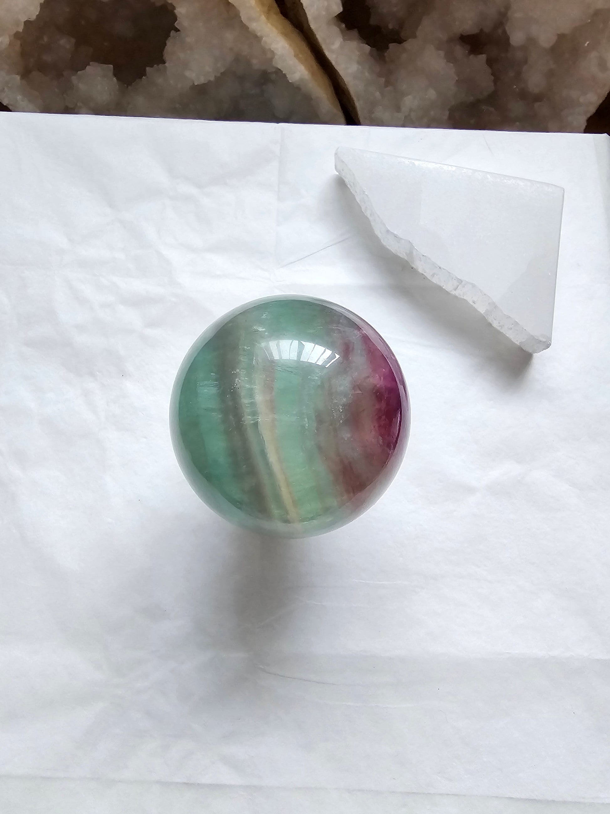 Rainbow Fluorite Sphere with Rainbows / 5.5cm 300g