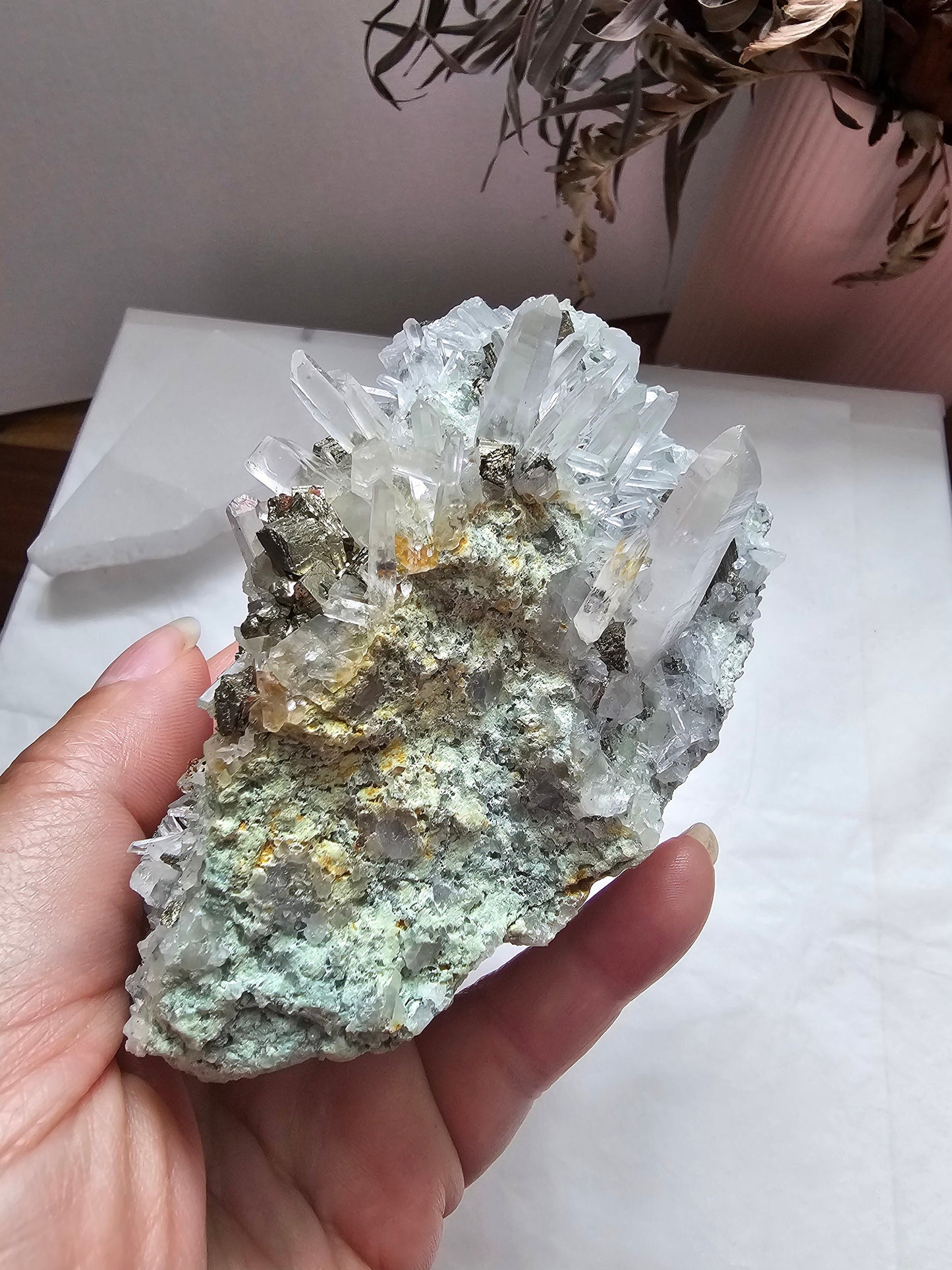 Quartz on Pyrite Cluster