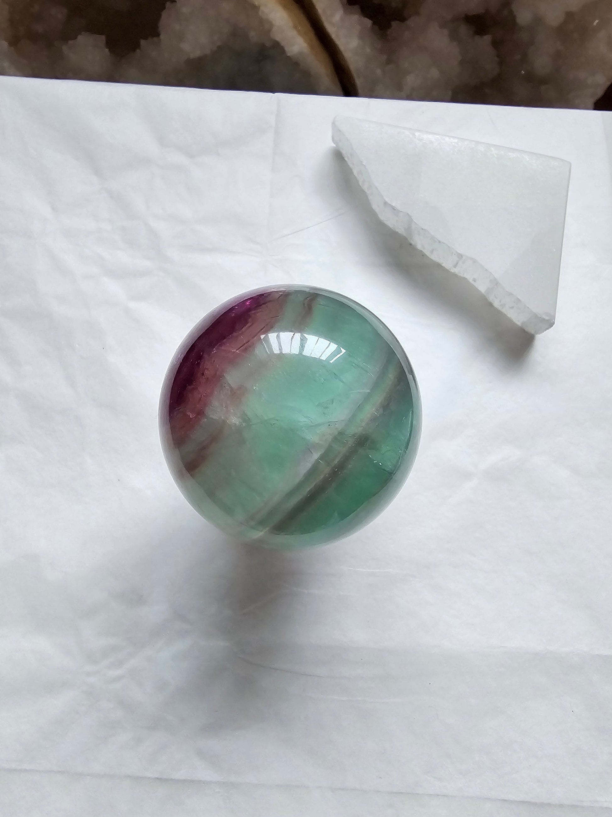 Rainbow fluorite sphere