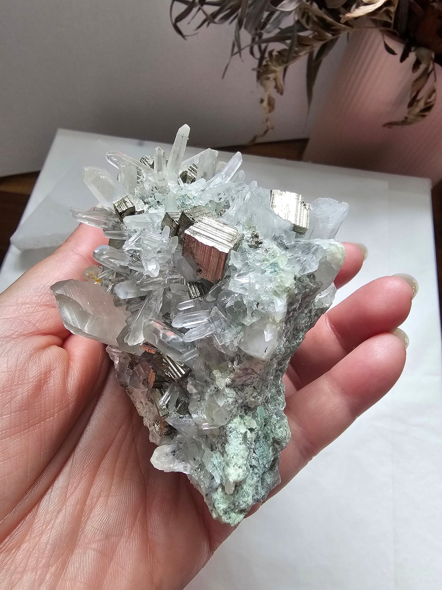 Pyrite quartz cluster