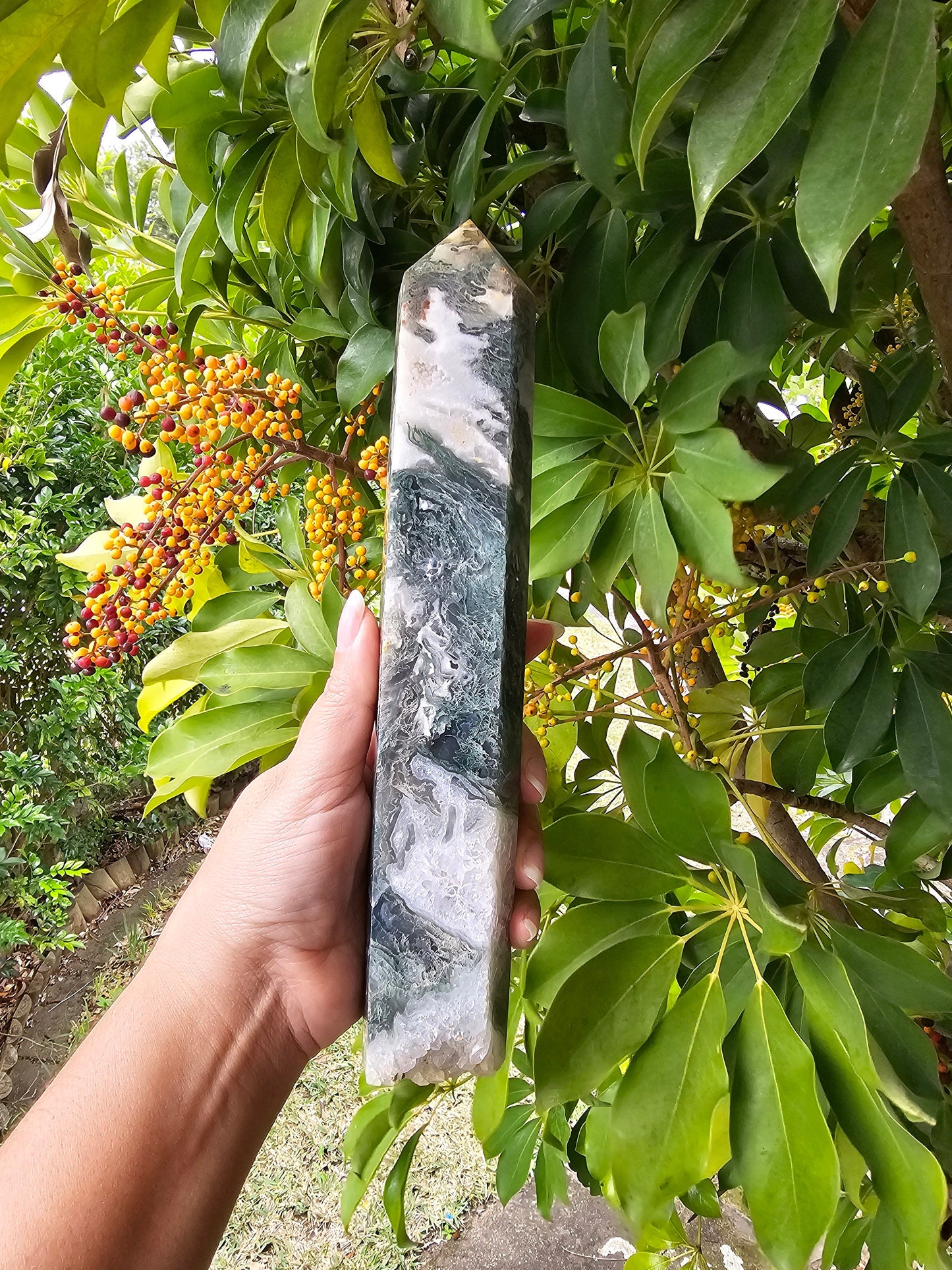 X Large Moss Agate Druzy Tower / Generator