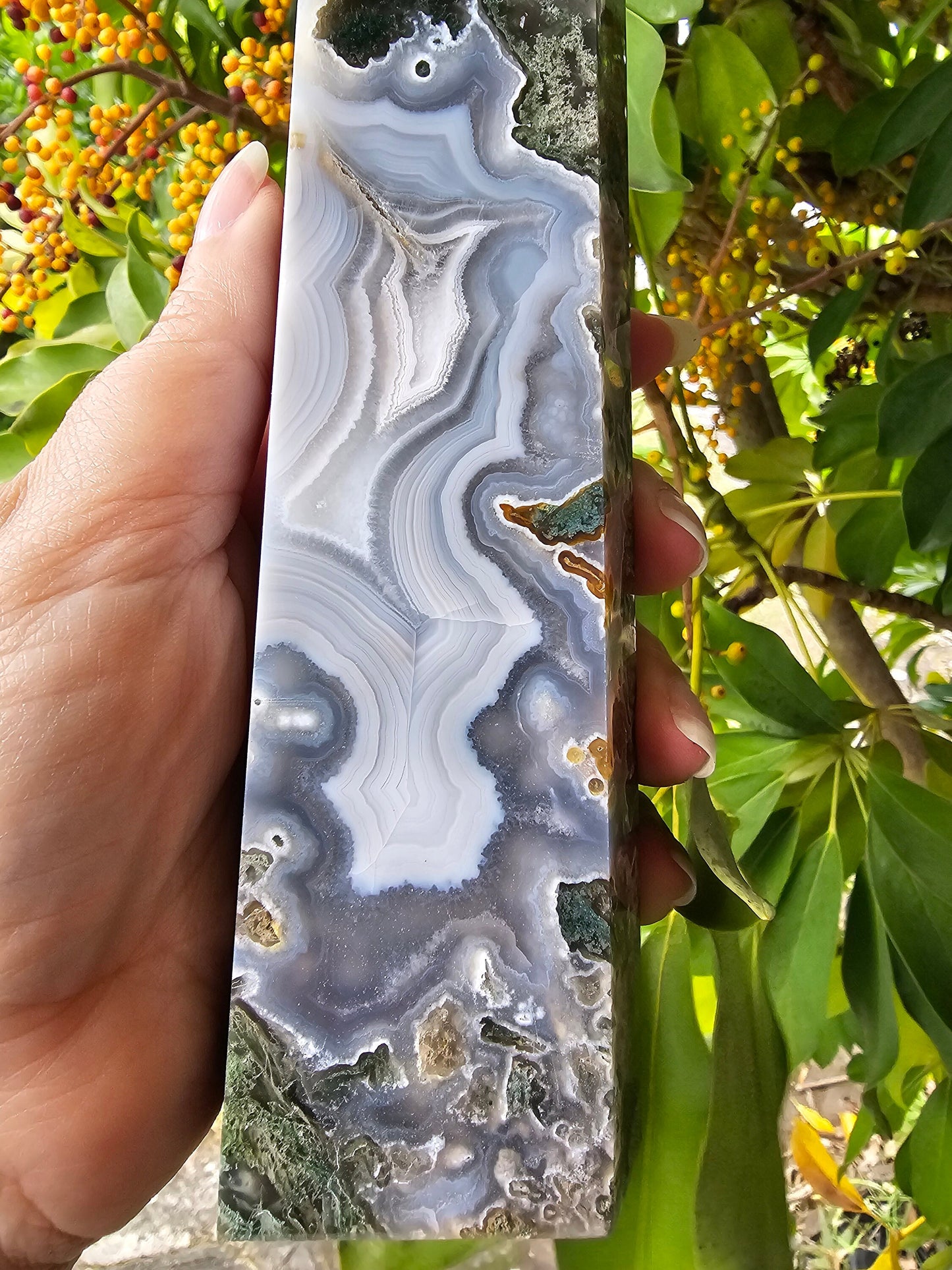 Rare Large Moss Agate Druzy Tower / Generator