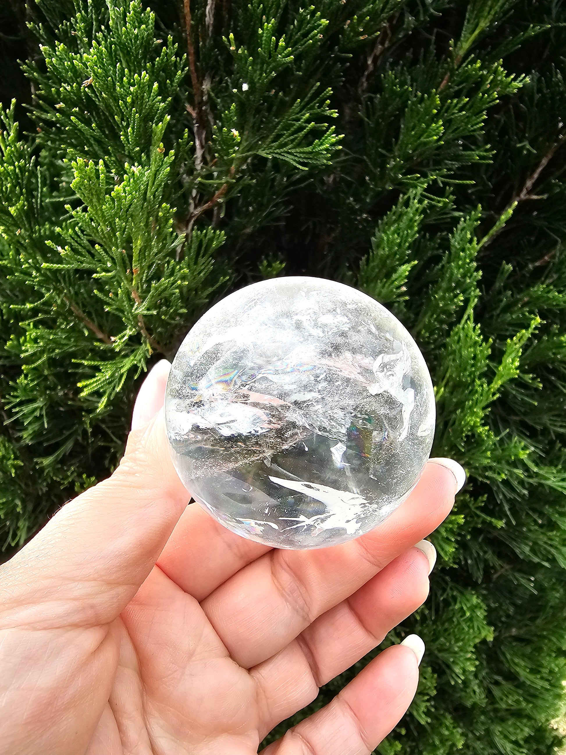 Lemurian Clear Quartz Sphere w/ rainbows / High quality 5.5cm