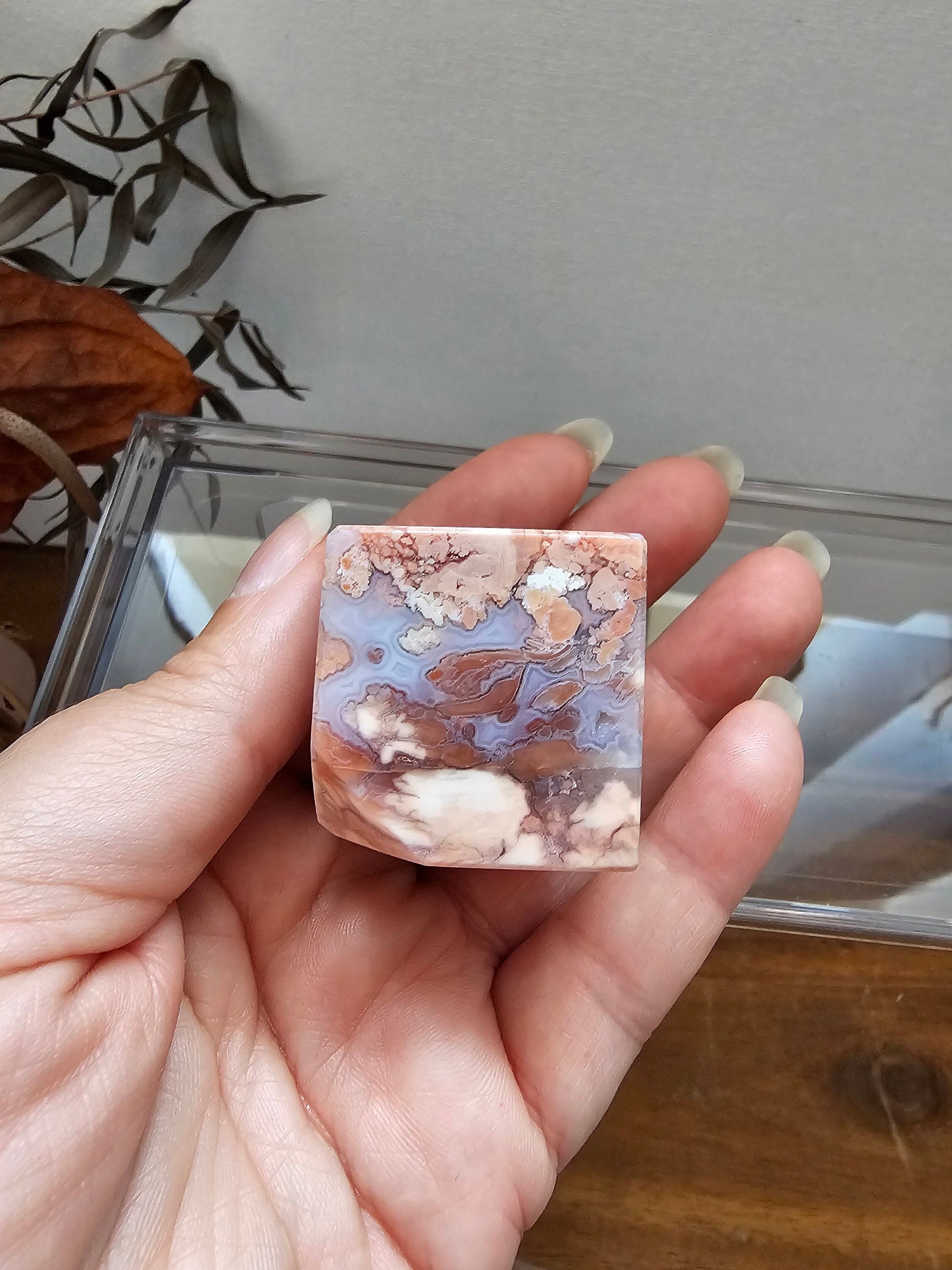 Pink agate cube