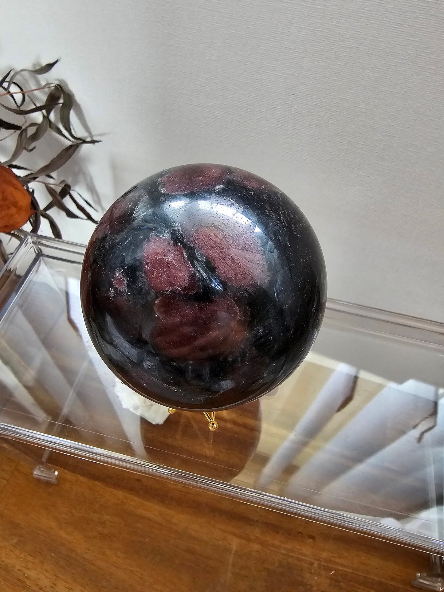 Garnet Sphere with Astrophylite / Arfvedsonite 6.5cm