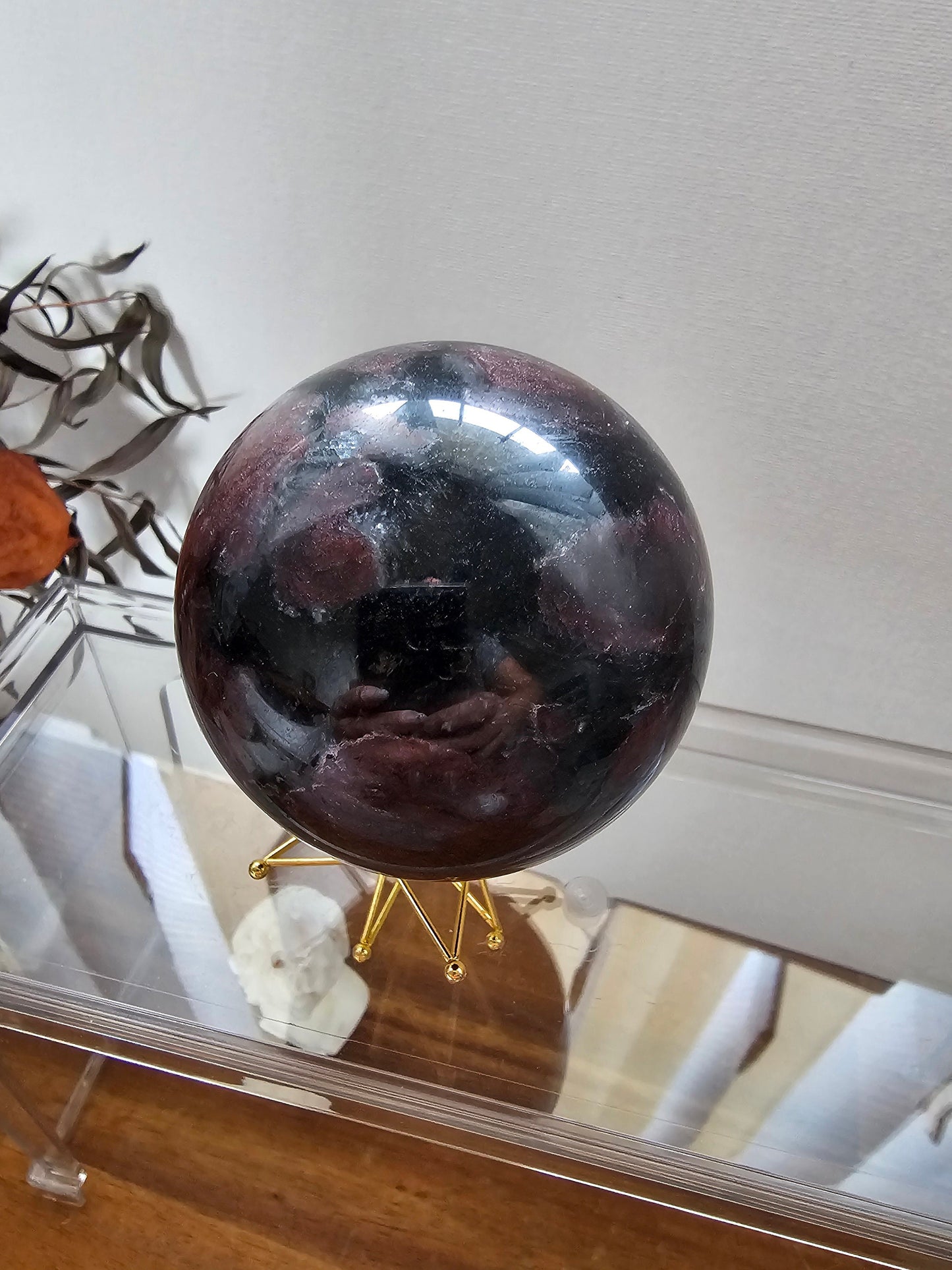 Garnet Sphere with Astrophylite / Arfvedsonite 6.5cm