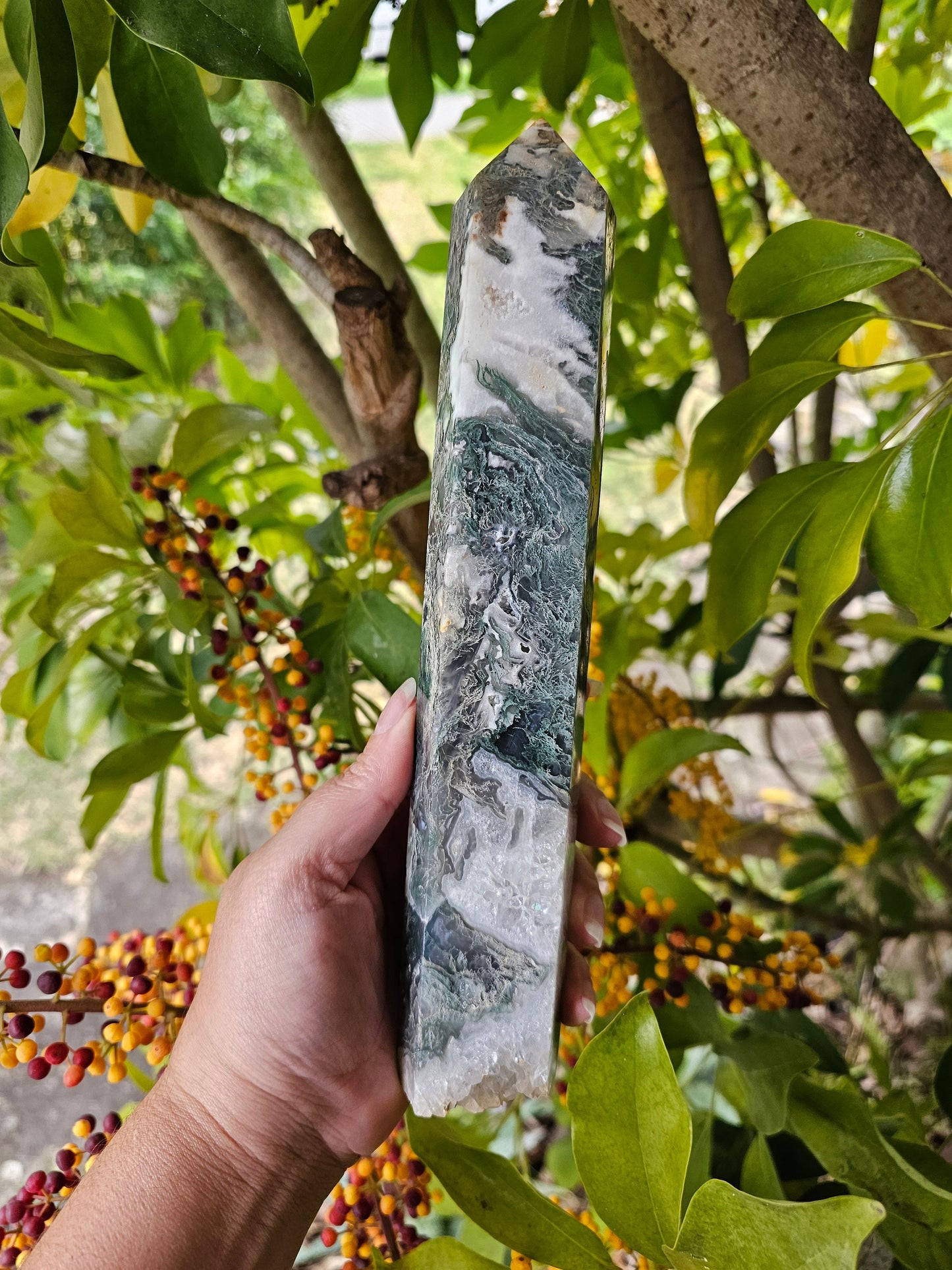 X Large Moss Agate Druzy Tower / Generator