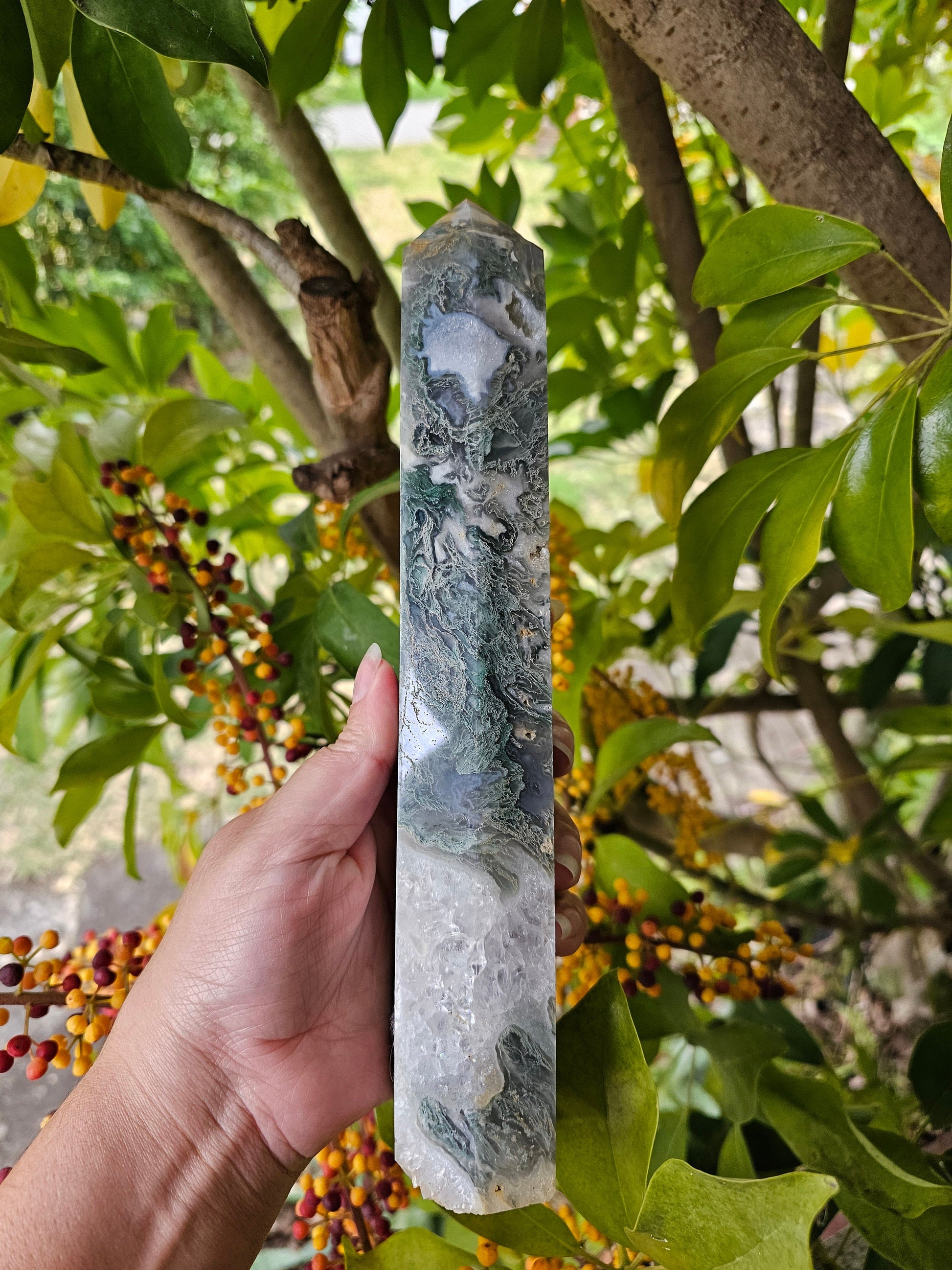 X Large Moss Agate Druzy Tower / Generator