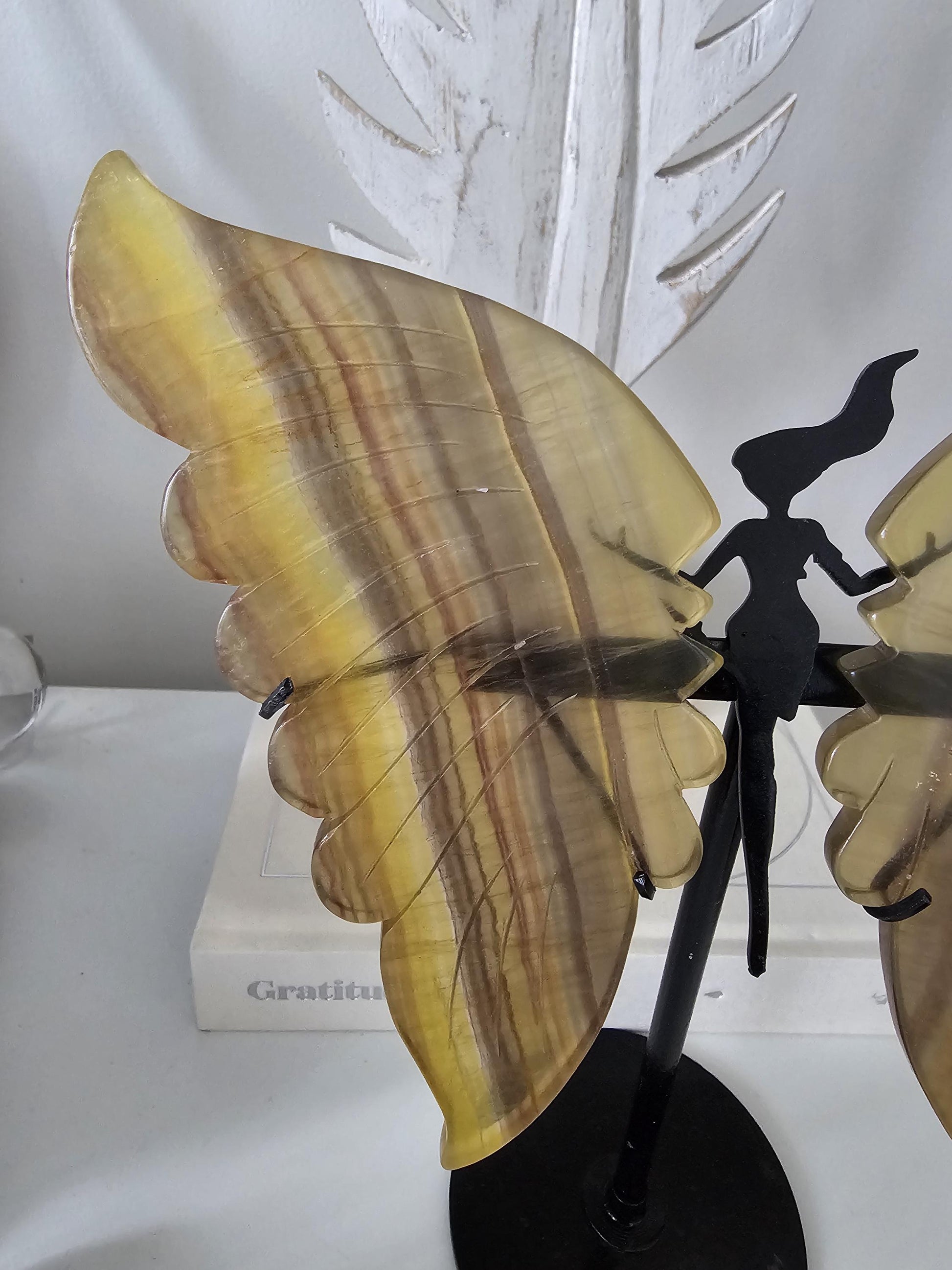 Gorgeous Yellow Fluorite butterfly / Large