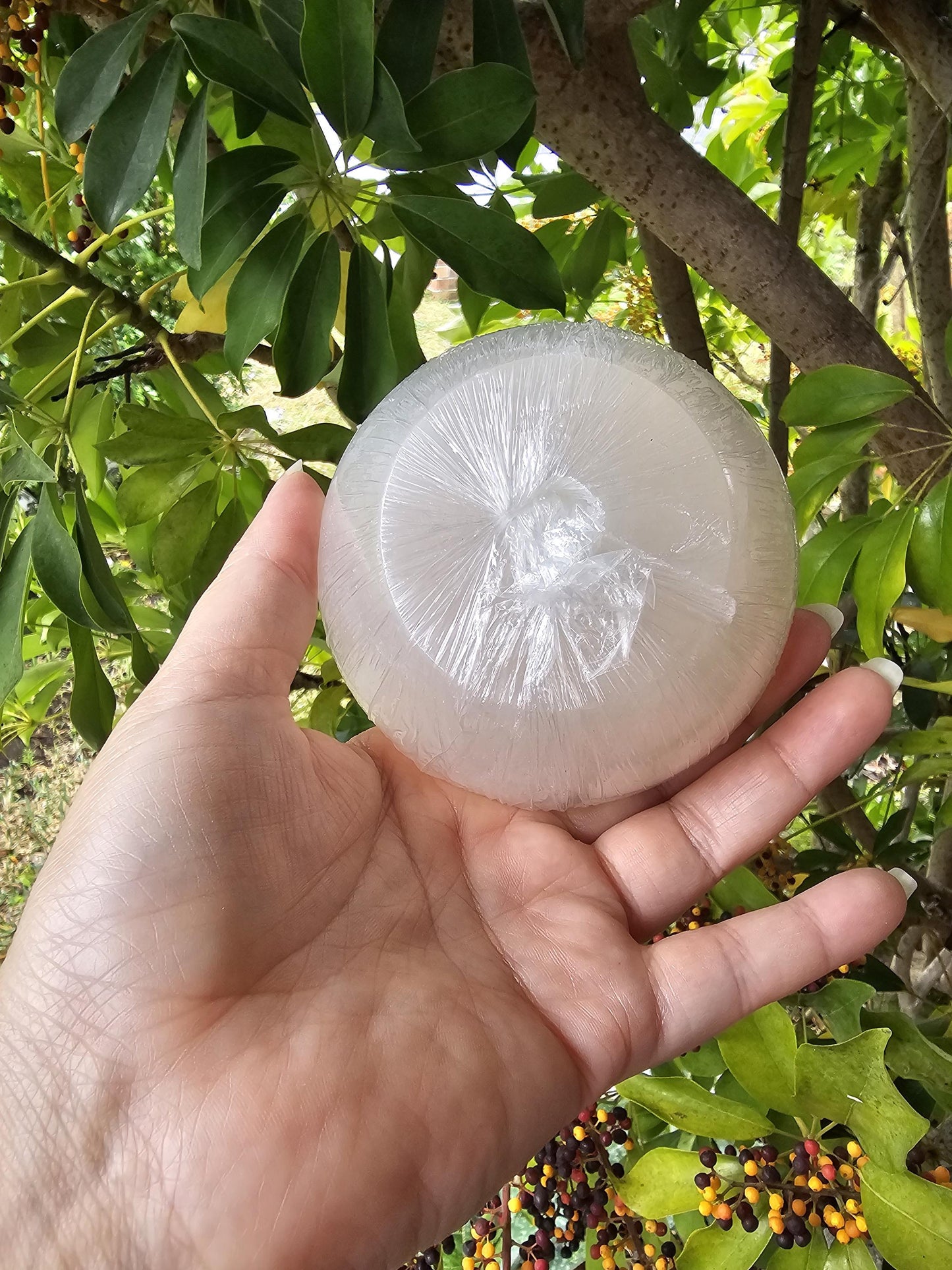 10cm Selenite Bowl w/ peach selenite