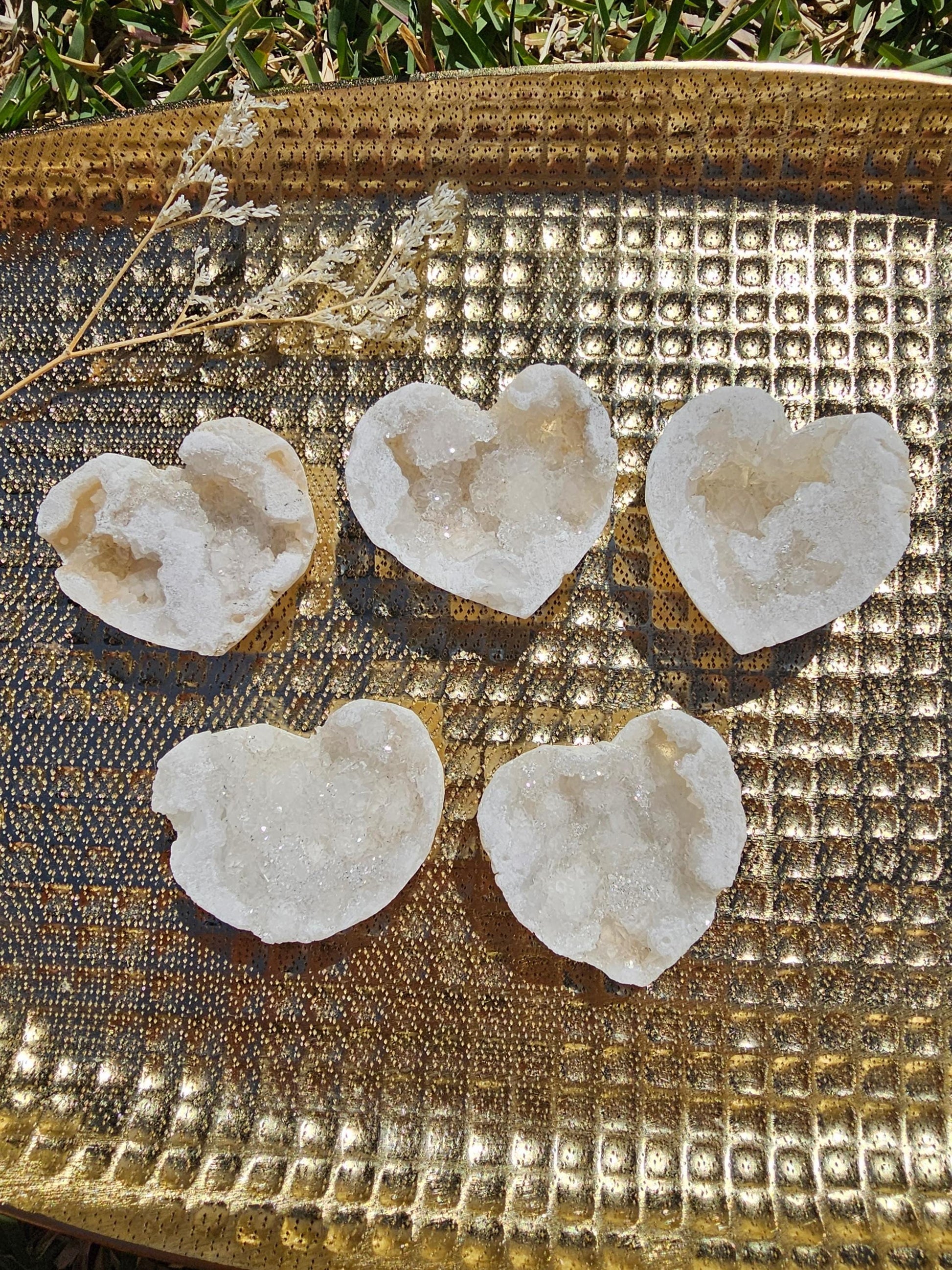 Druzy Clear Quartz Geode Hearts