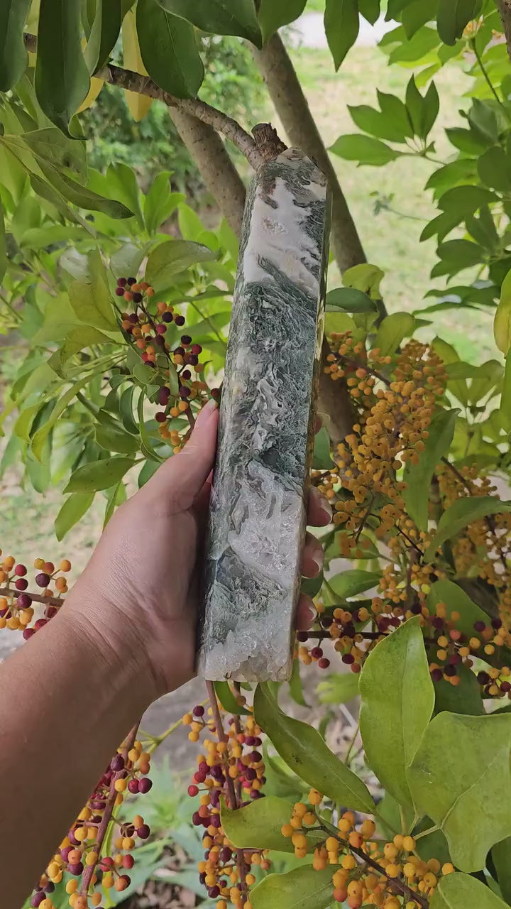 X Large Moss Agate Druzy Tower / Generator