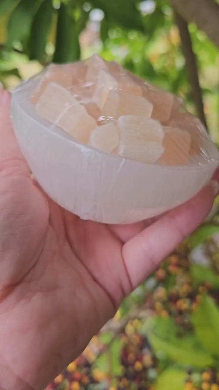 10cm Selenite Bowl w/ peach selenite