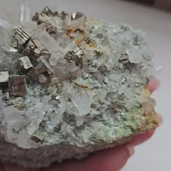 Quartz on Pyrite Cluster