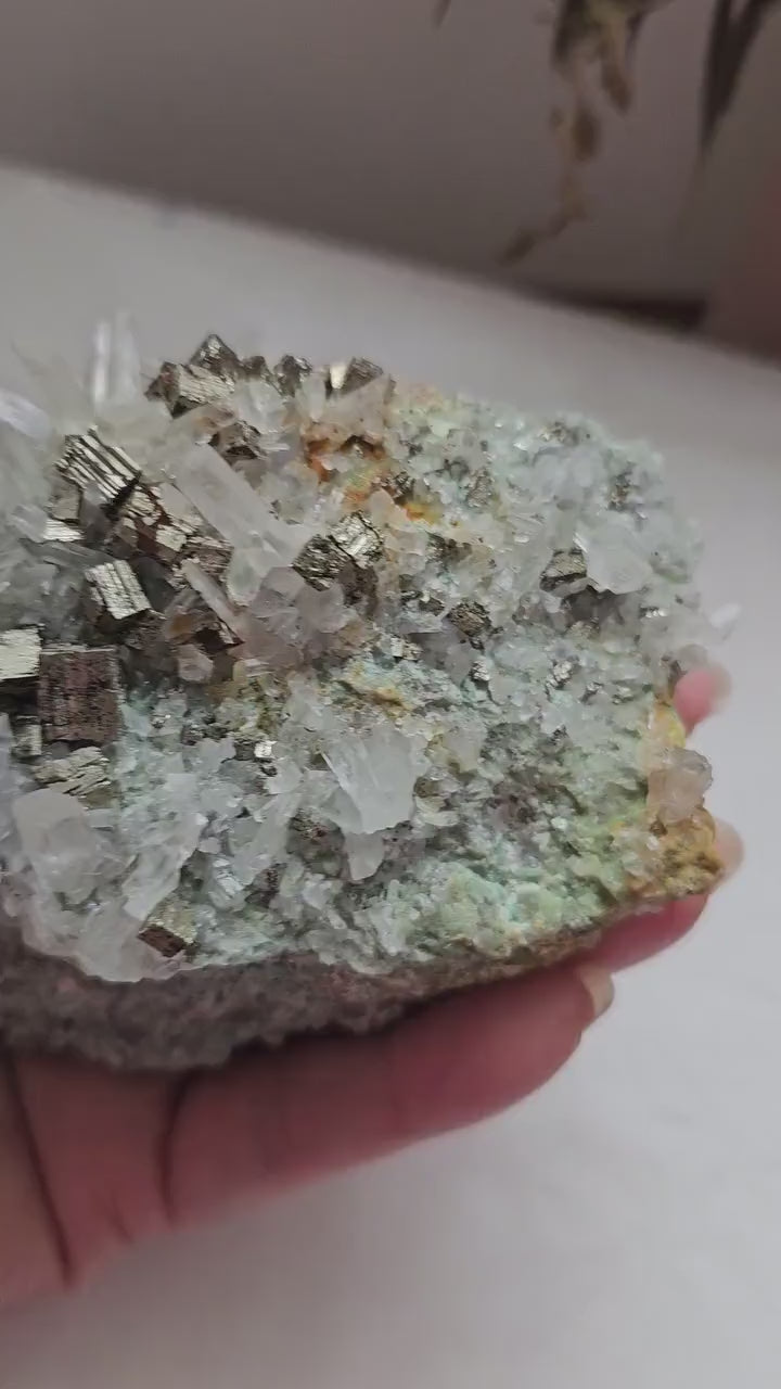 Quartz on Pyrite Cluster