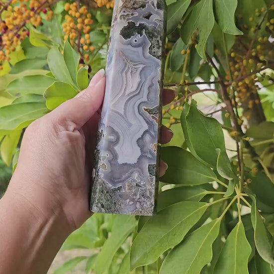 Rare Large Moss Agate Druzy Tower / Generator