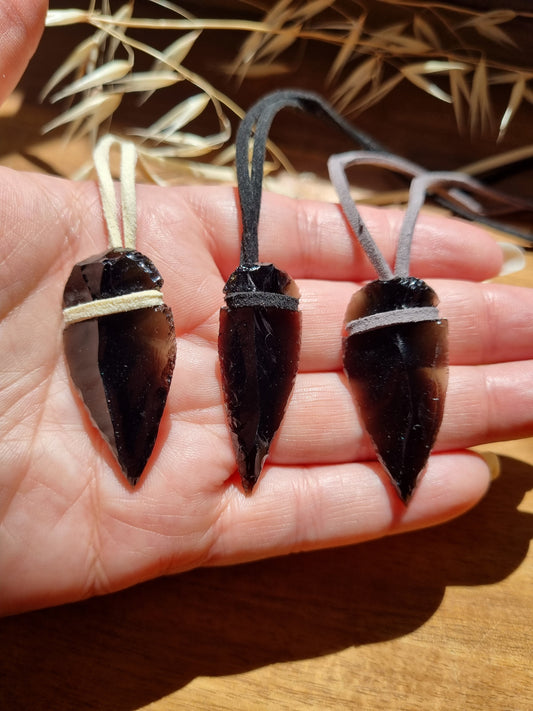 Black Obsidian Arrow Head Pendant With Adjustable Cord Necklace - Universal Fate