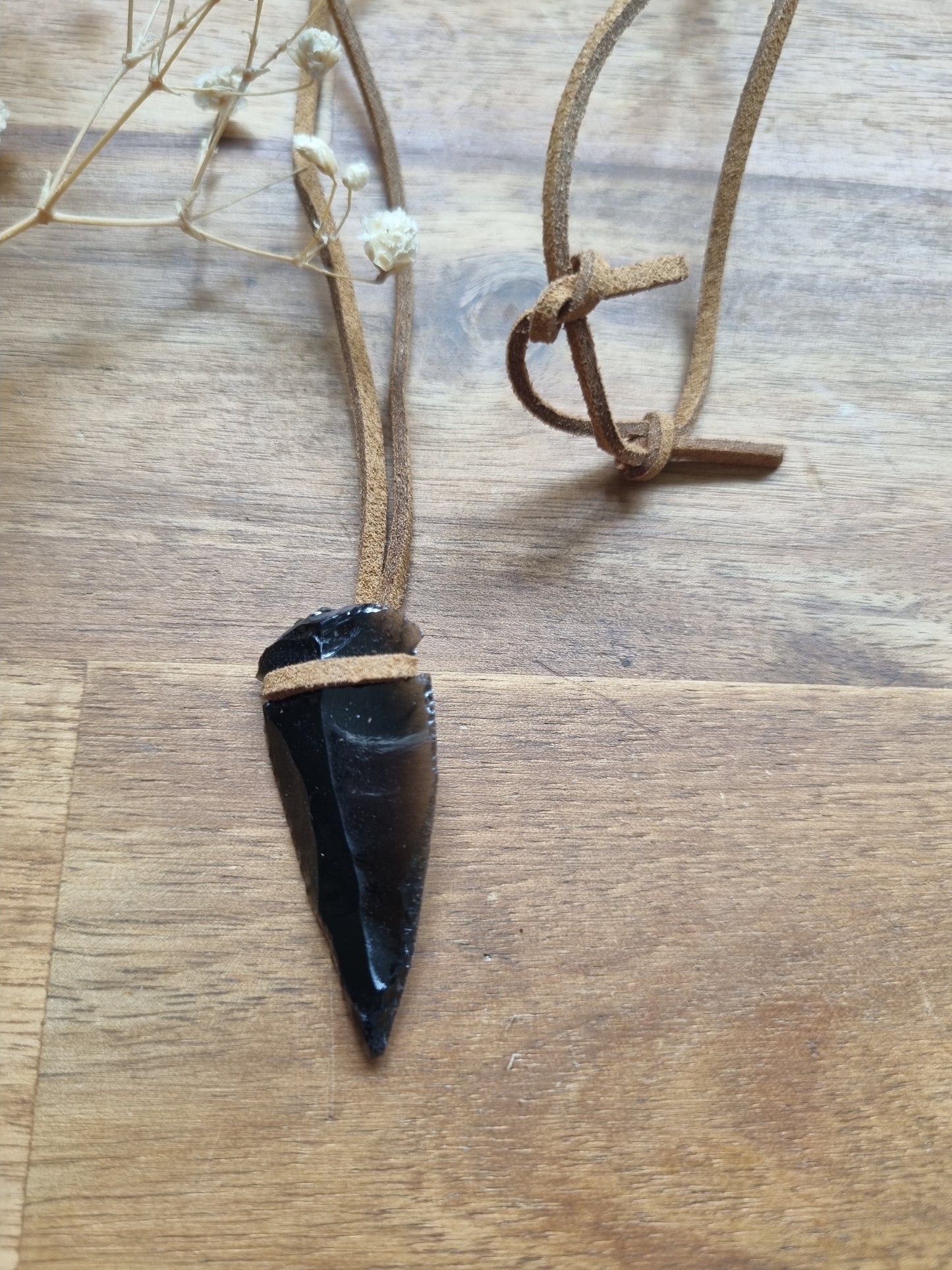 Black Obsidian Arrow Head Pendant With Adjustable Cord Necklace - Universal Fate