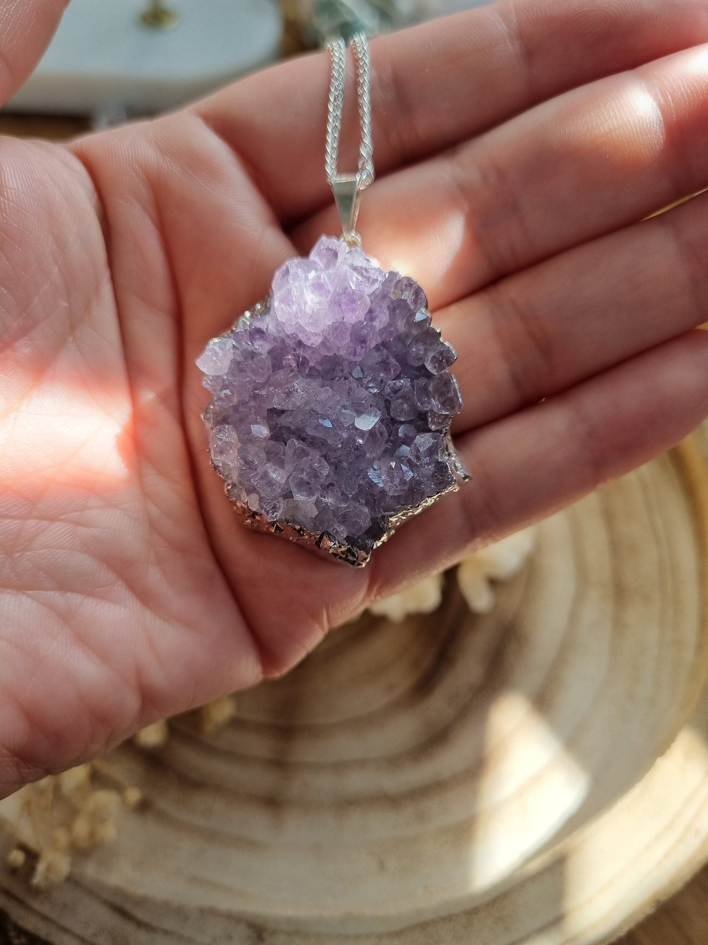 Silver encrusted Amethyst Cluster Pendant - Universal Fate
