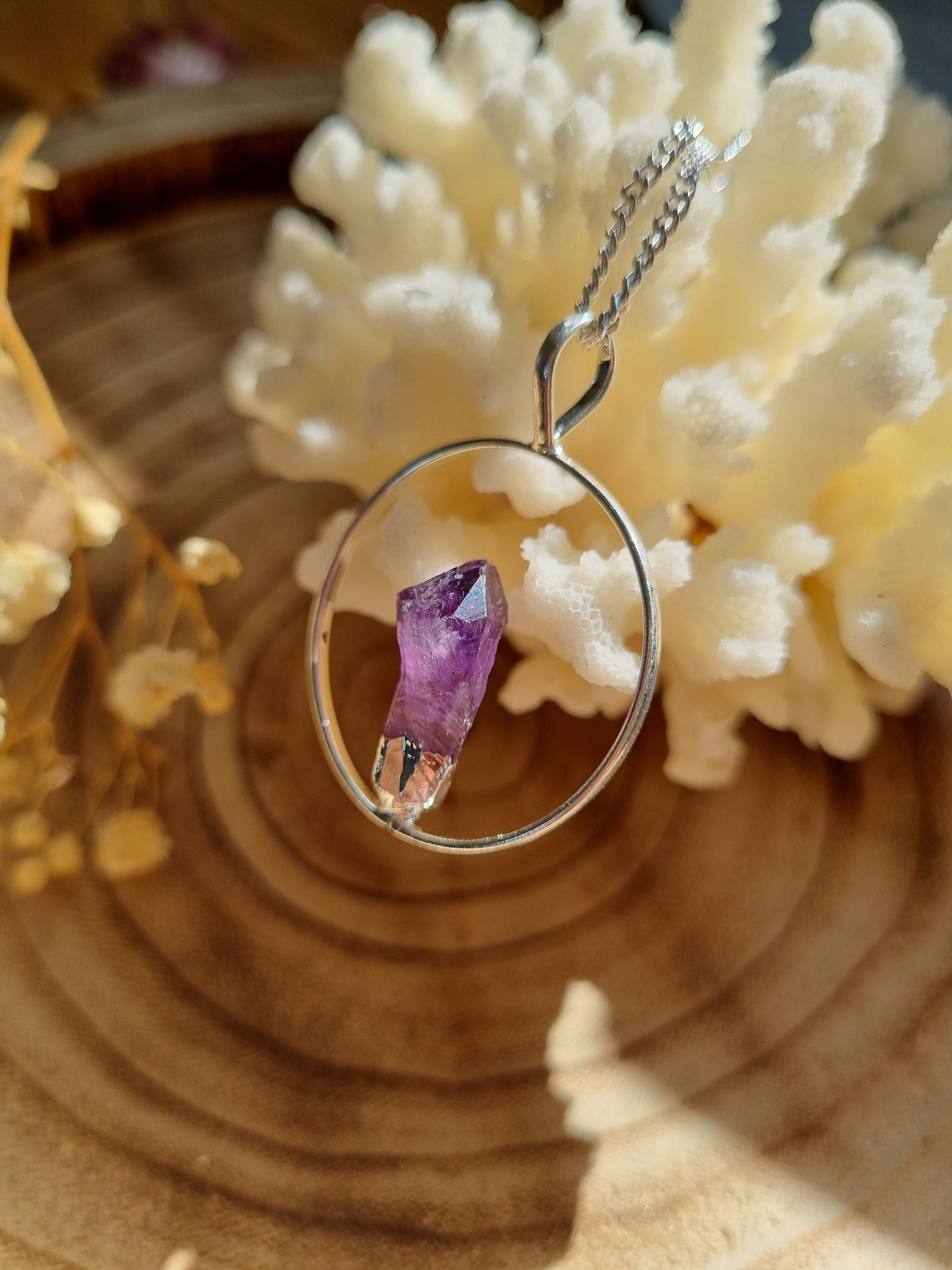 Silver Hoop Amethyst Pendant - Universal Fate