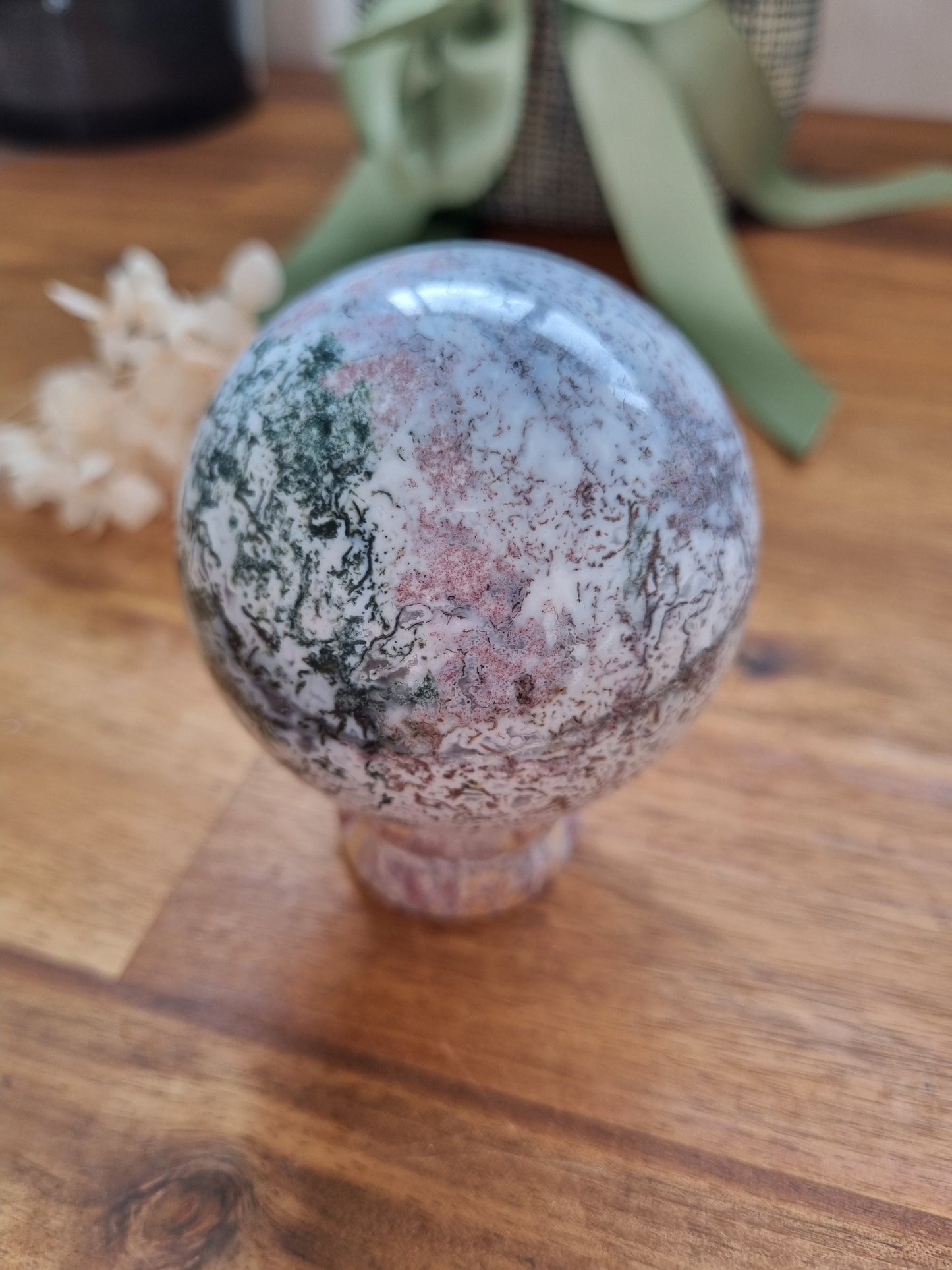 Pink Moss Agate Sphere - Universal Fate