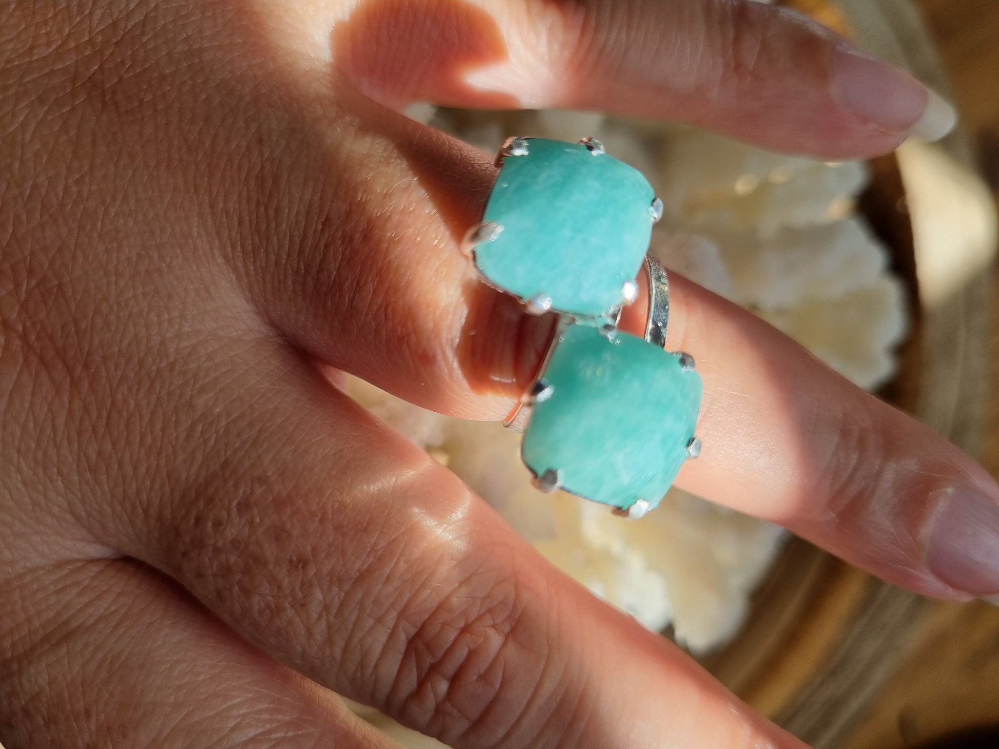 Silver Double Amazonite Adjustable Ring - Universal Fate