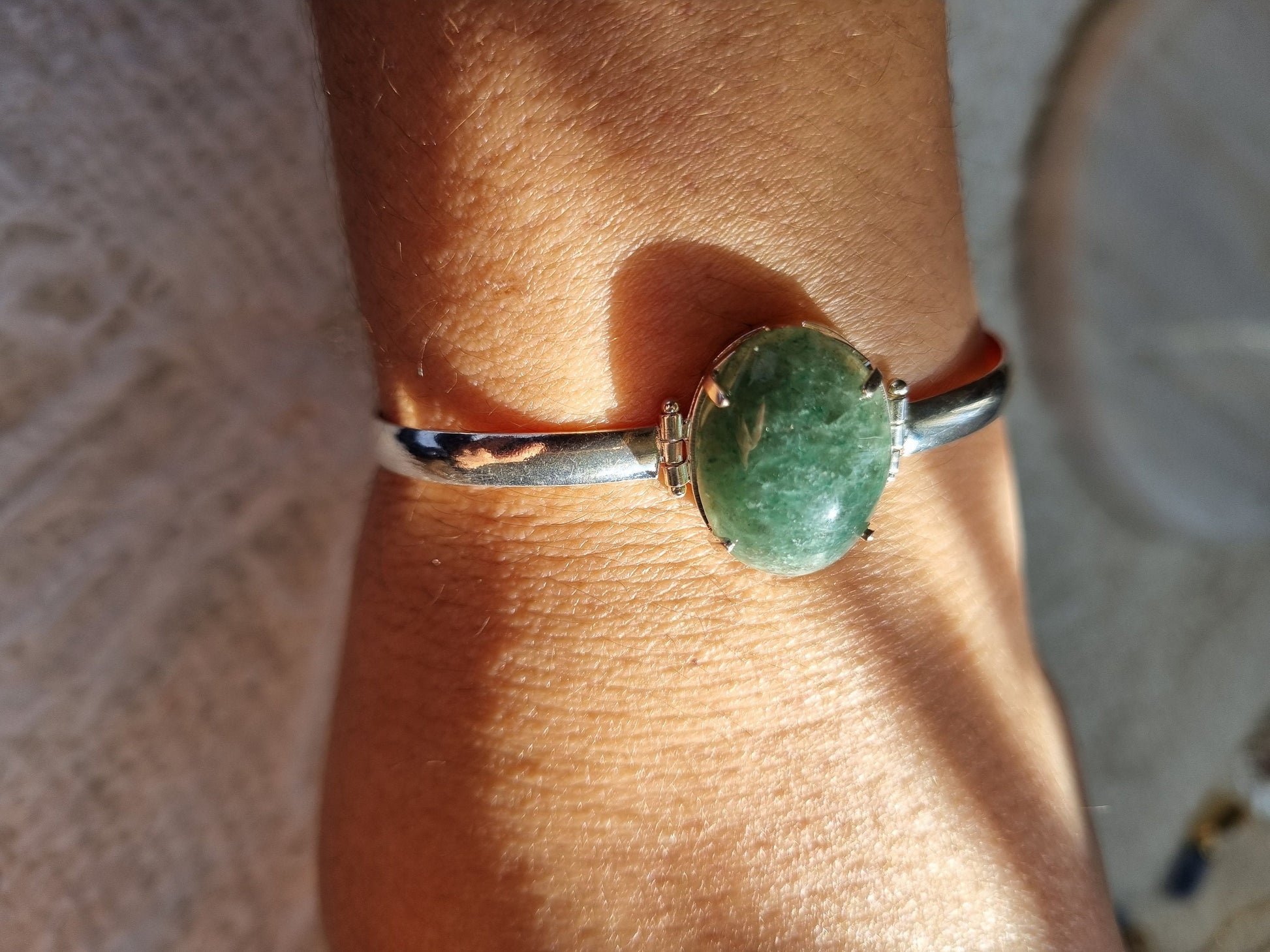 Green Aventurine Oval shaped Silver Bracelet - Universal Fate