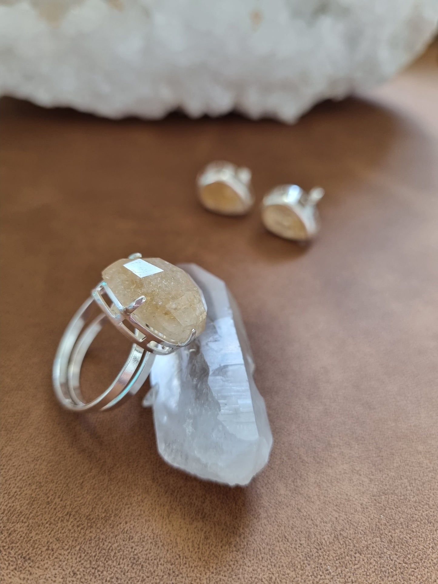 Faceted Silver Teardrop Citrine Earring & Ring Set - Universal Fate