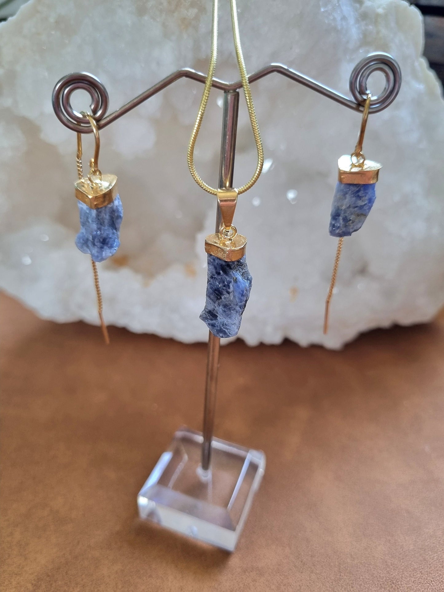 Raw Sodalite Earring & Necklace Set / Gold - Universal Fate
