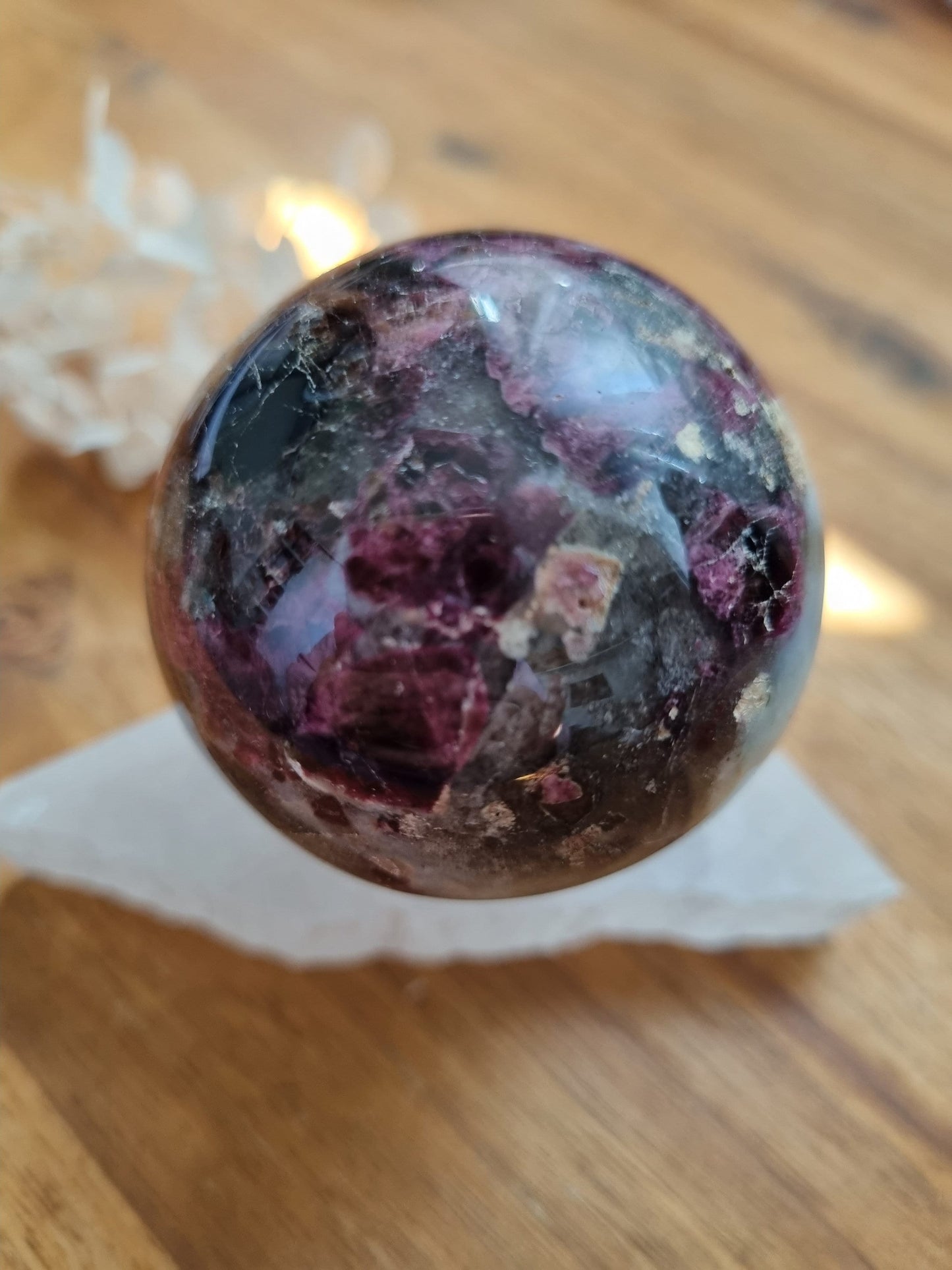 Garnet Sphere with Aquamarine inclusions