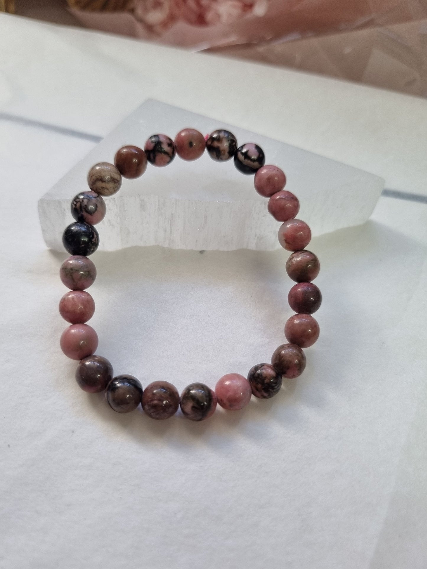 Pink Rhodonite beaded bracelet 8mm