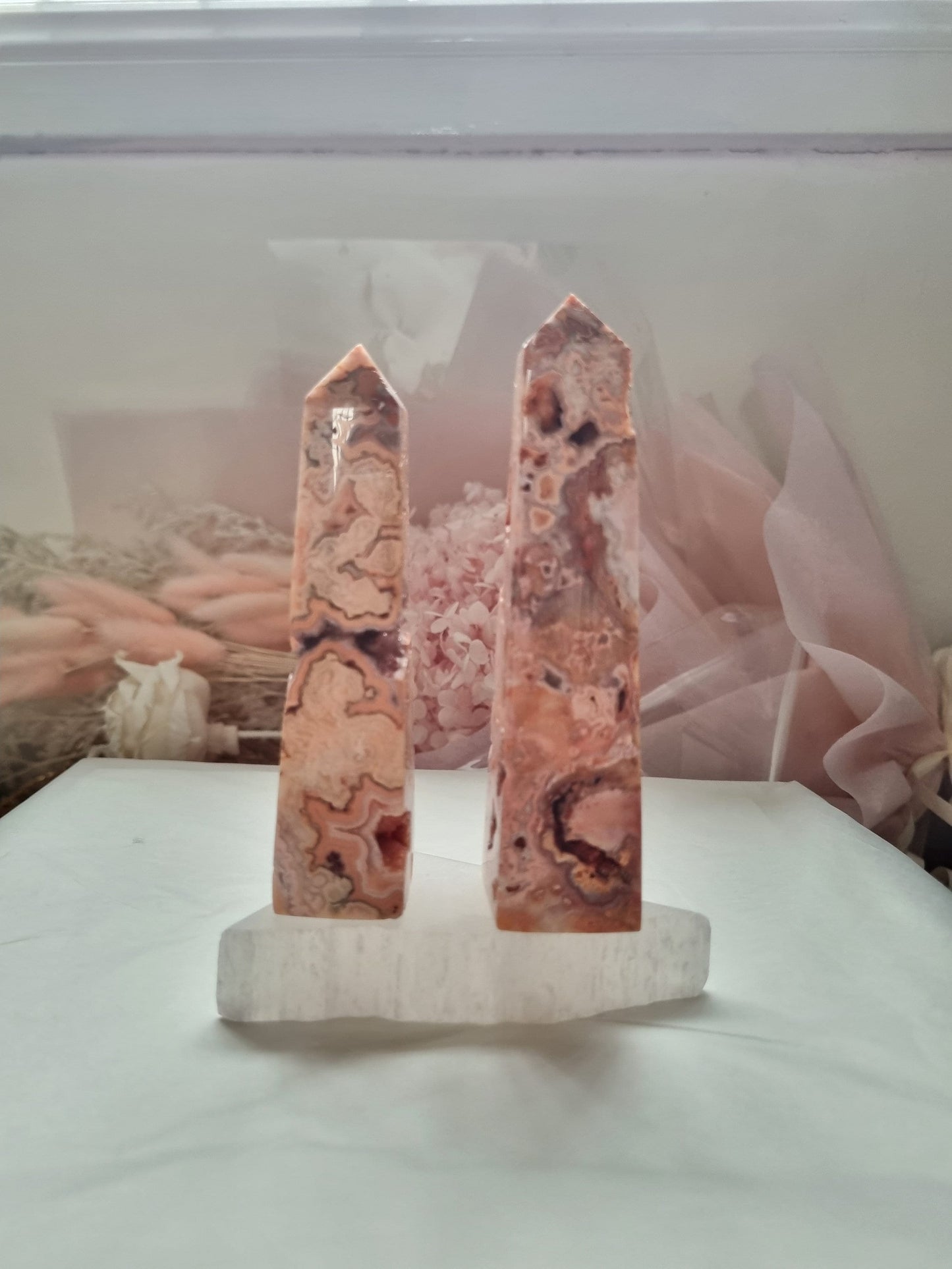 Pink Crazy Lace Tower / Generator With Druzy Caves