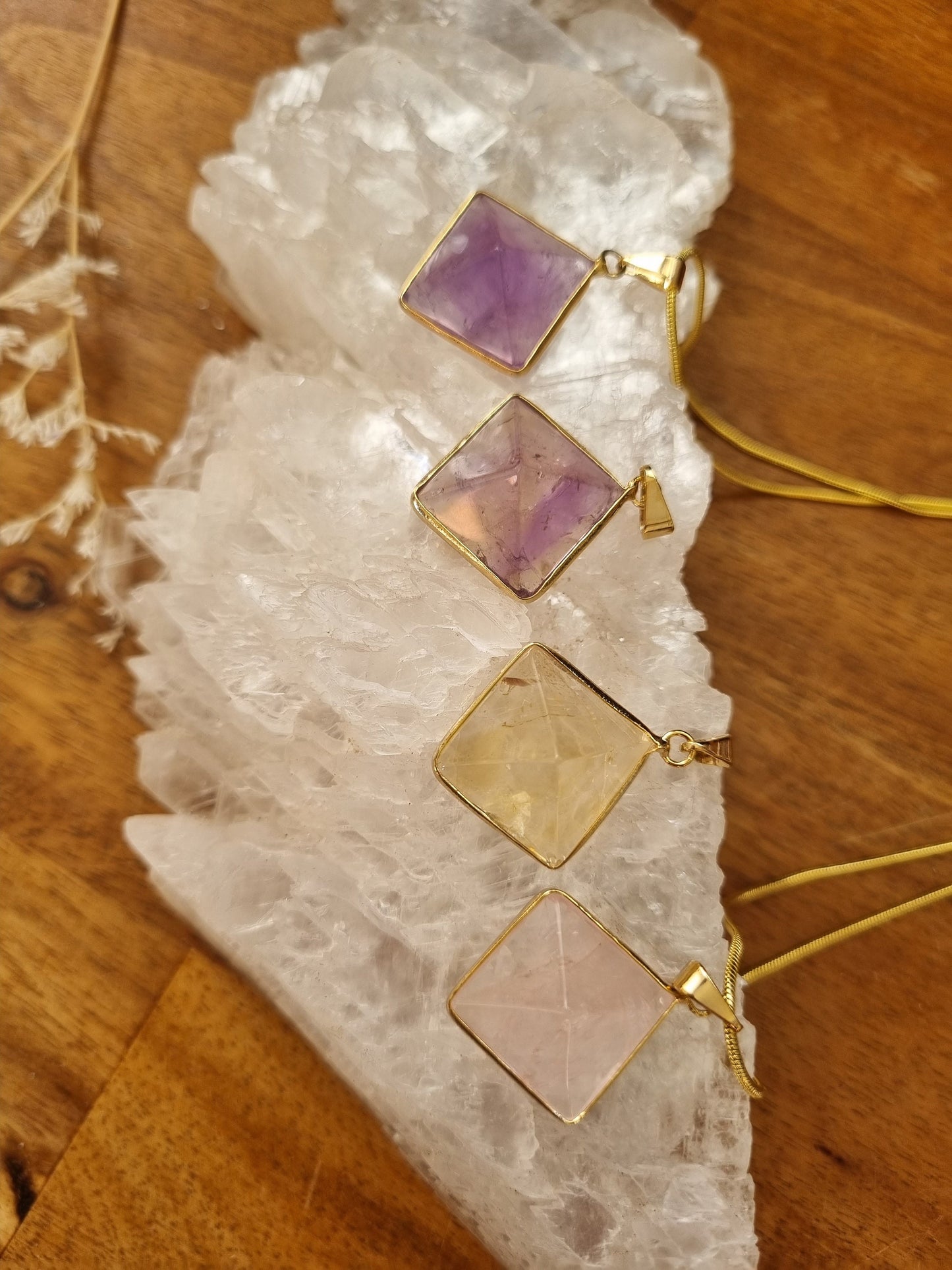 Pyramid necklace in Amethyst, Ametrine, Citrine and Rose quartz