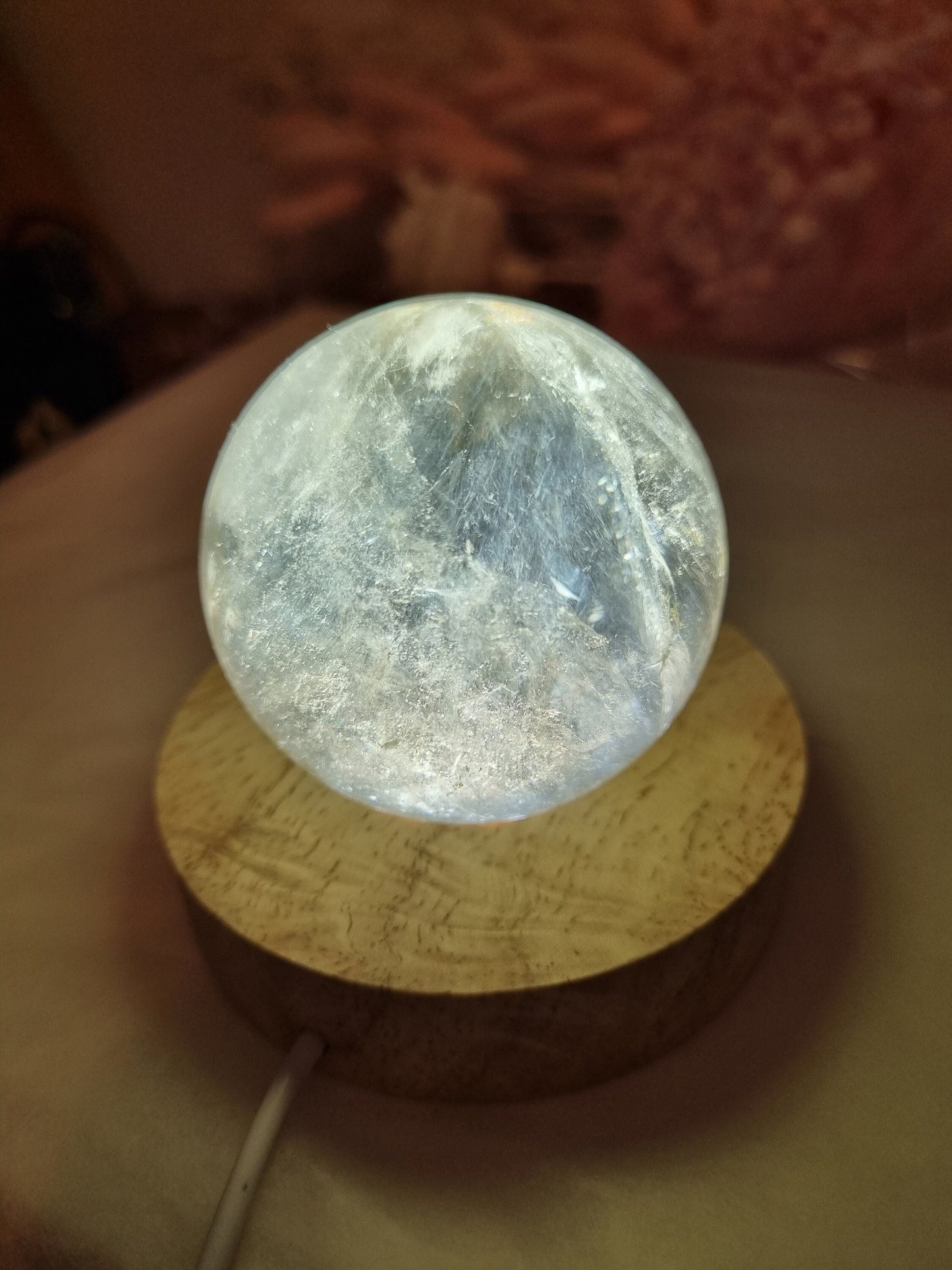 Natural Citrine Sphere with Blue Needle /  Angel Feathers